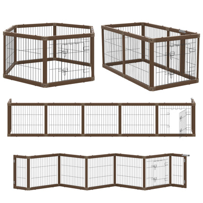 PawHut 24.5" Heavy-Duty Pet Playpen, Foldable Dog Exercise Pen, Roomy Small Dog Fence with Door, Double Locking Latches, for Indoor or Outdoor Use, Brown