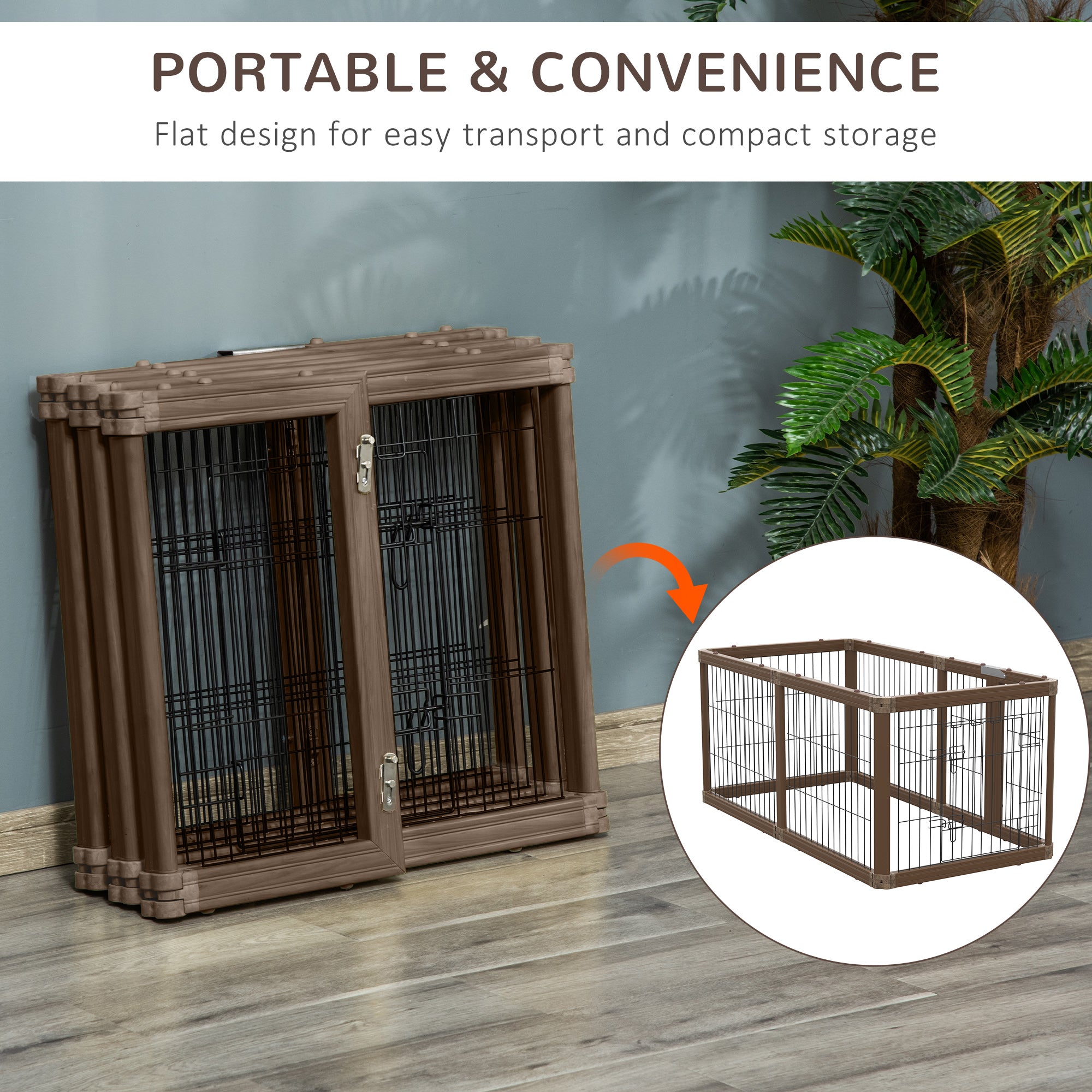 PawHut 24.5" Heavy-Duty Pet Playpen, Foldable Dog Exercise Pen, Roomy Small Dog Fence with Door, Double Locking Latches, for Indoor or Outdoor Use, Brown
