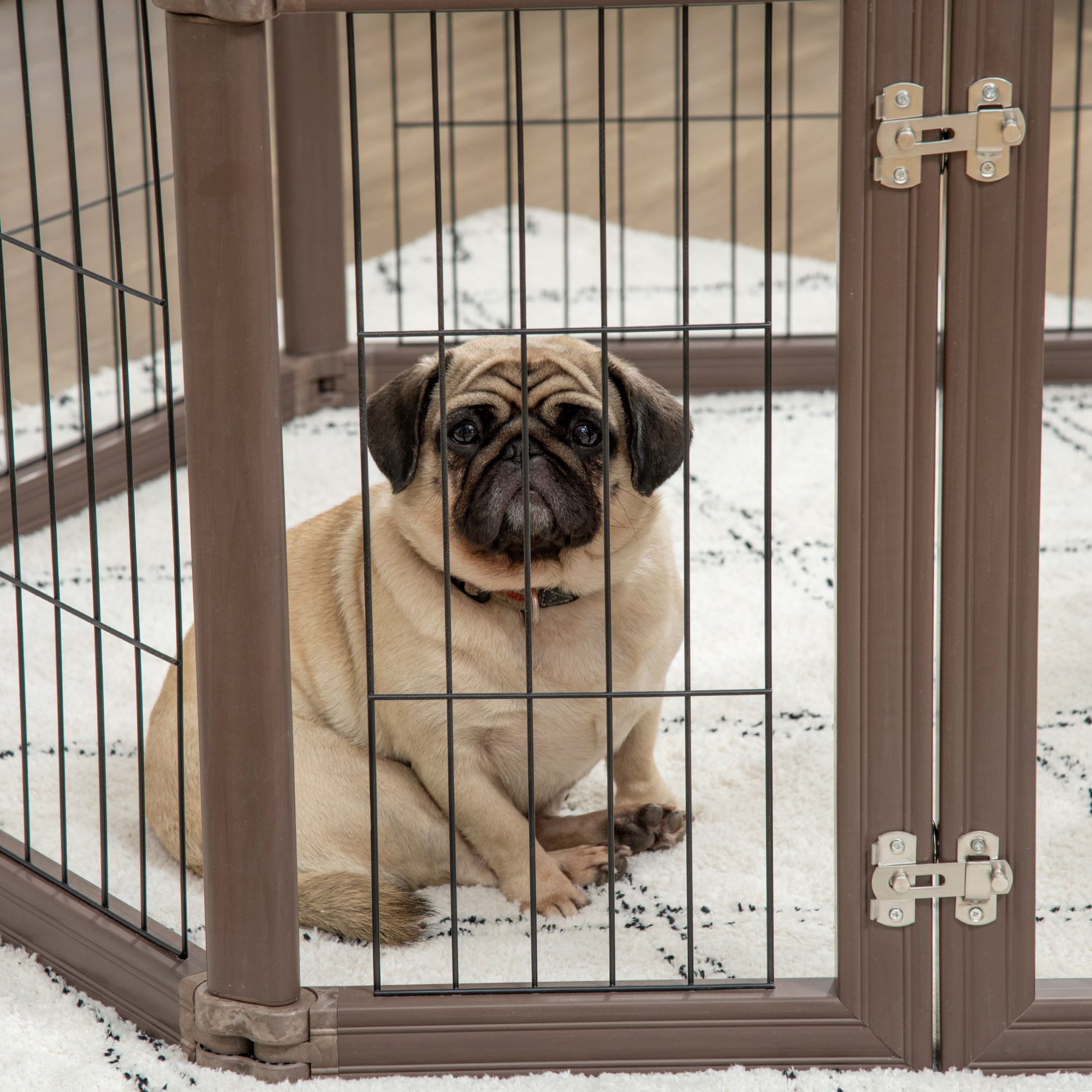 PawHut 24.5" Heavy-Duty Pet Playpen, Foldable Dog Exercise Pen, Roomy Small Dog Fence with Door, Double Locking Latches, for Indoor or Outdoor Use, Brown