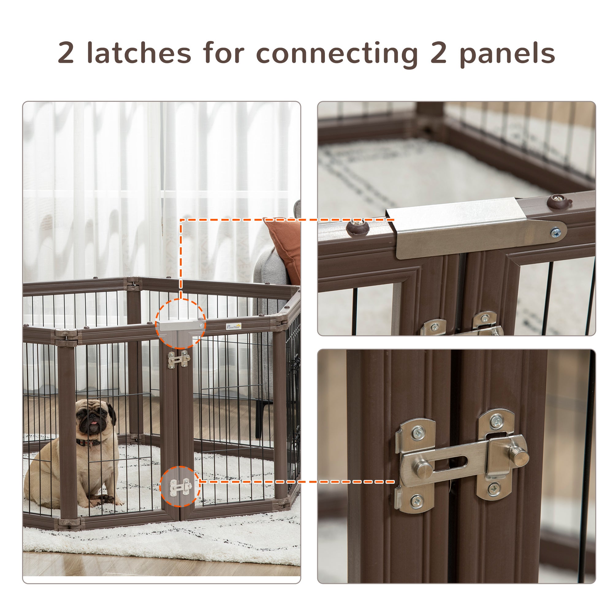 PawHut 24.5" Heavy-Duty Pet Playpen, Foldable Dog Exercise Pen, Roomy Small Dog Fence with Door, Double Locking Latches, for Indoor or Outdoor Use, Brown