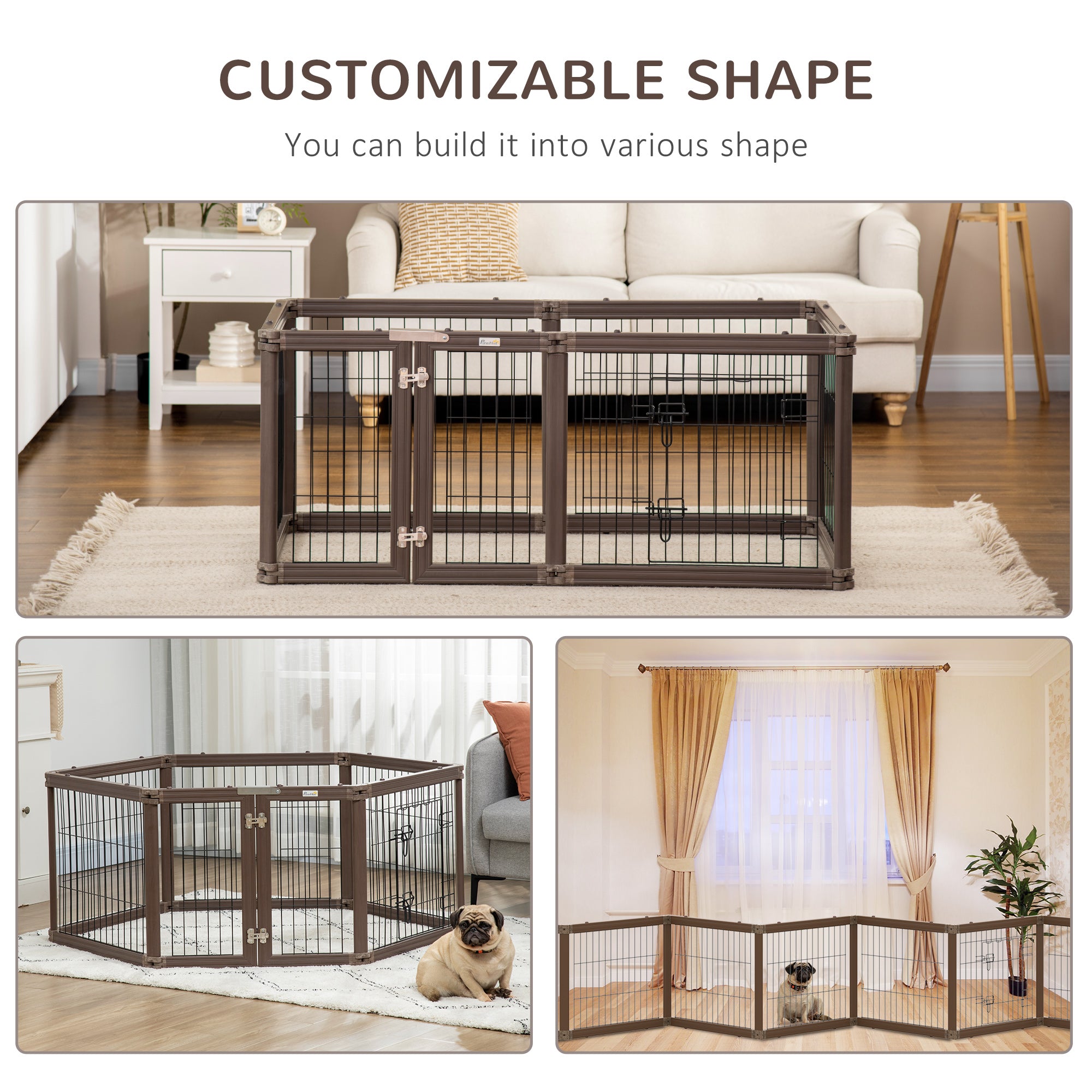 PawHut 24.5" Heavy-Duty Pet Playpen, Foldable Dog Exercise Pen, Roomy Small Dog Fence with Door, Double Locking Latches, for Indoor or Outdoor Use, Brown