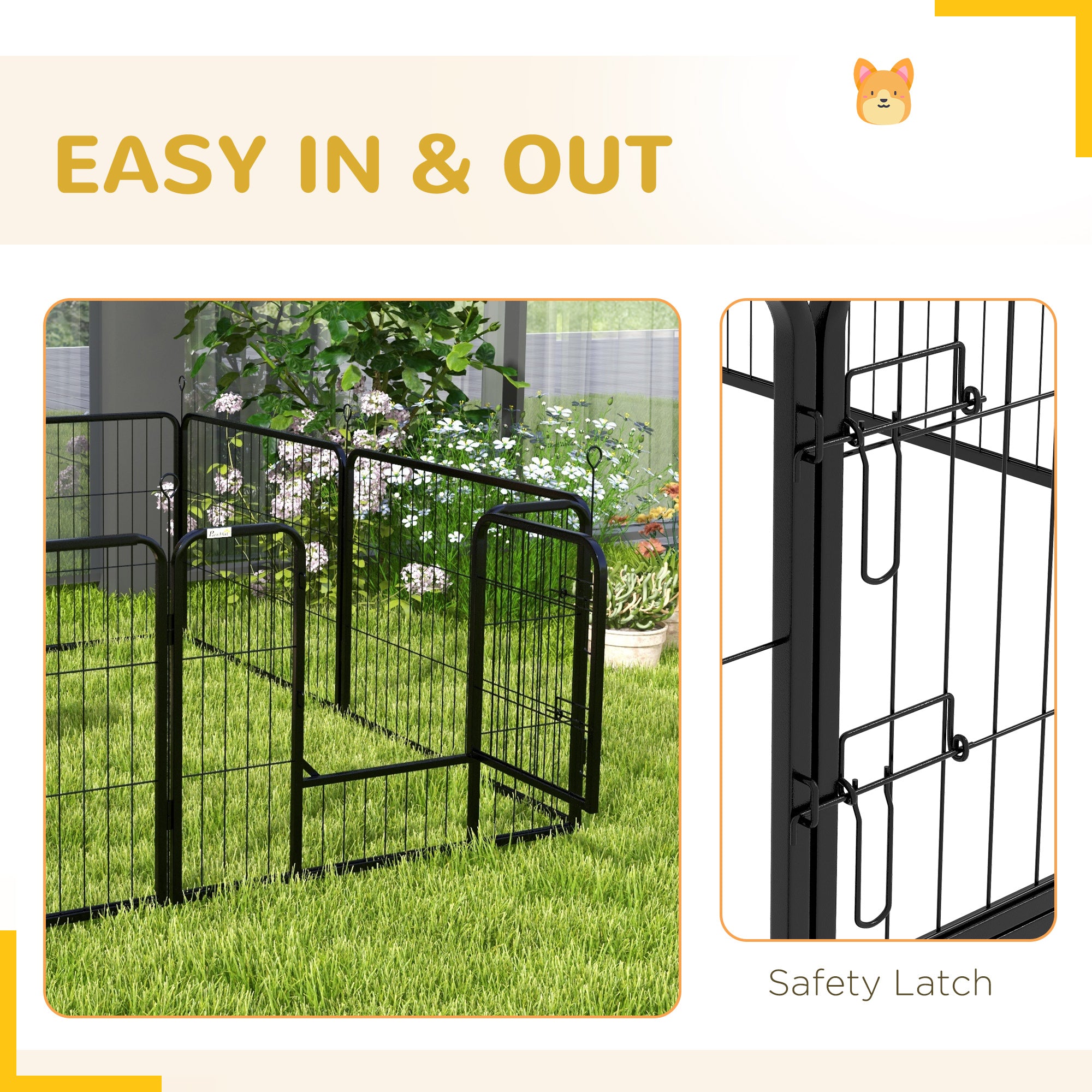 PawHut Dog Playpen, Heavy-duty Metal Puppy Play Pen, Pet Exercise Fences for Outside and Indoor, DIY Design with Door for Multiple Dogs, 8 Panels, 23.5"H