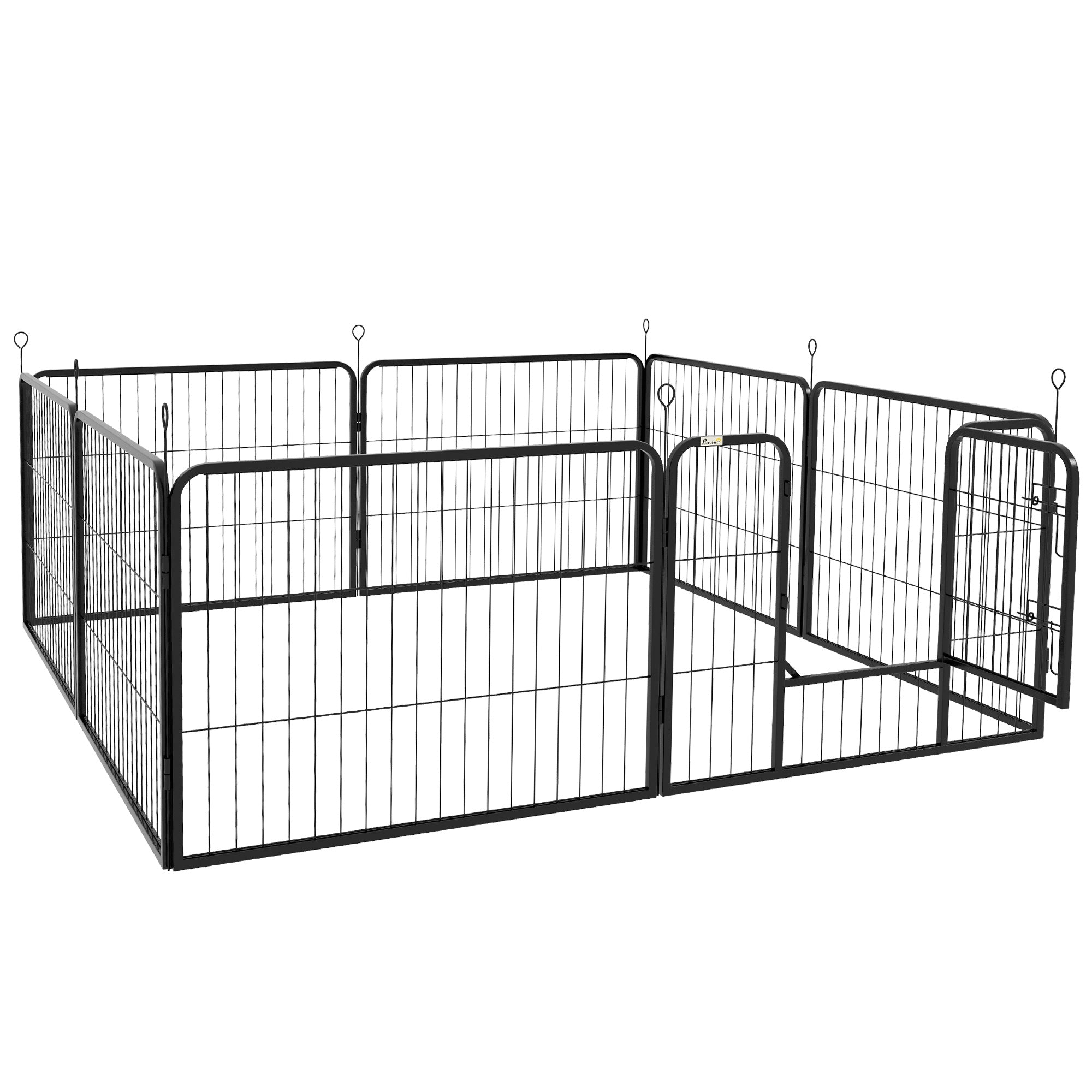 PawHut Dog Playpen, Heavy-duty Metal Puppy Play Pen, Pet Exercise Fences for Outside and Indoor, DIY Design with Door for Multiple Dogs, 8 Panels, 23.5"H