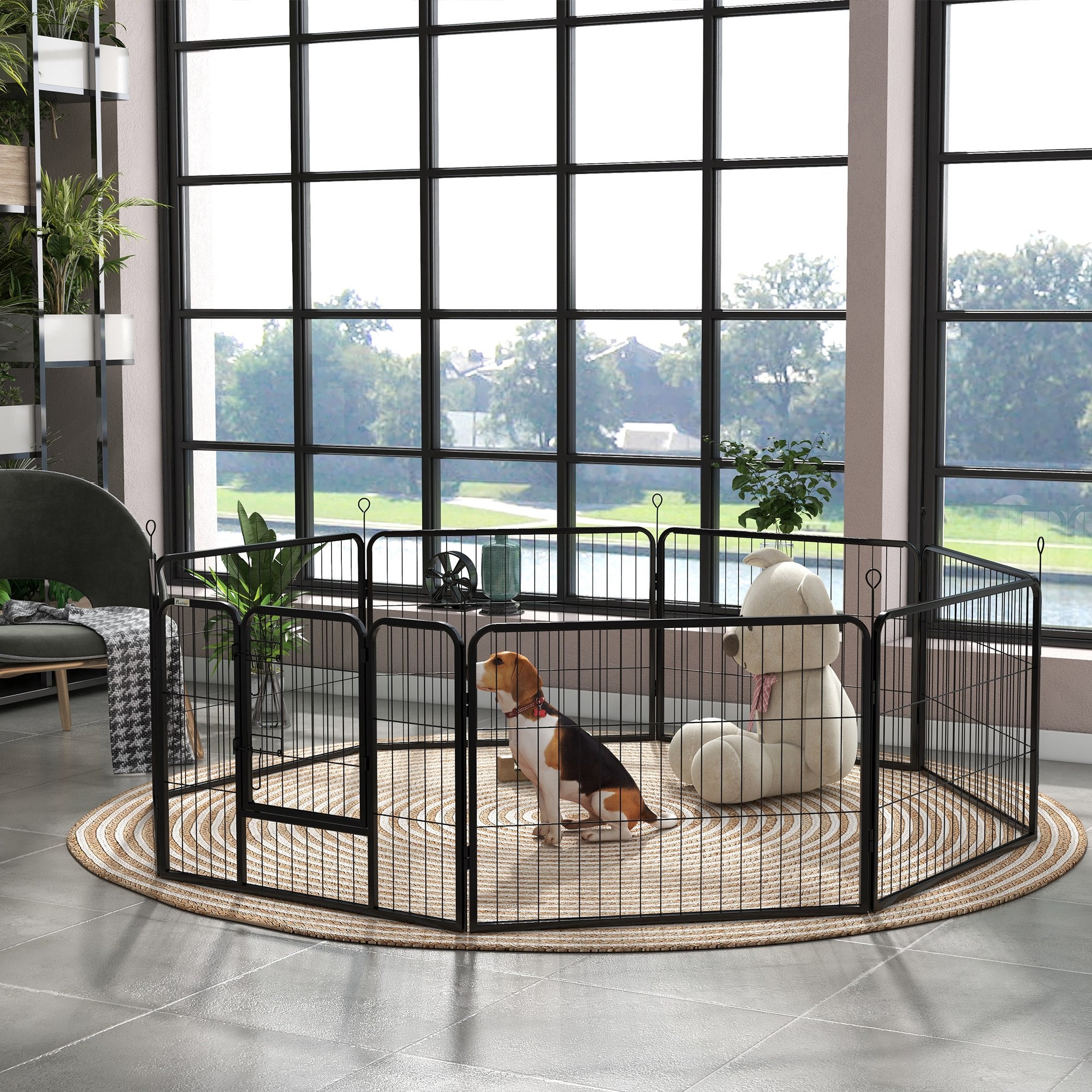 PawHut Dog Playpen, Heavy-duty Metal Puppy Play Pen, Pet Exercise Fences for Outside and Indoor, DIY Design with Door for Multiple Dogs, 8 Panels, 23.5"H