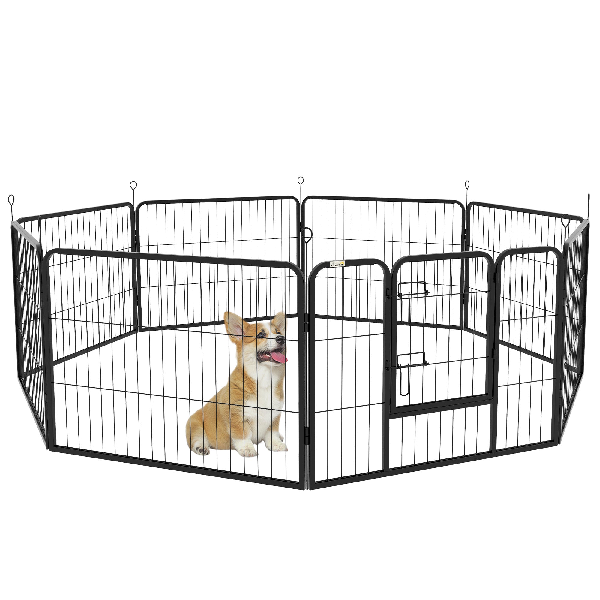 PawHut Dog Playpen, Heavy-duty Metal Puppy Play Pen, Pet Exercise Fences for Outside and Indoor, DIY Design with Door for Multiple Dogs, 8 Panels, 23.5"H