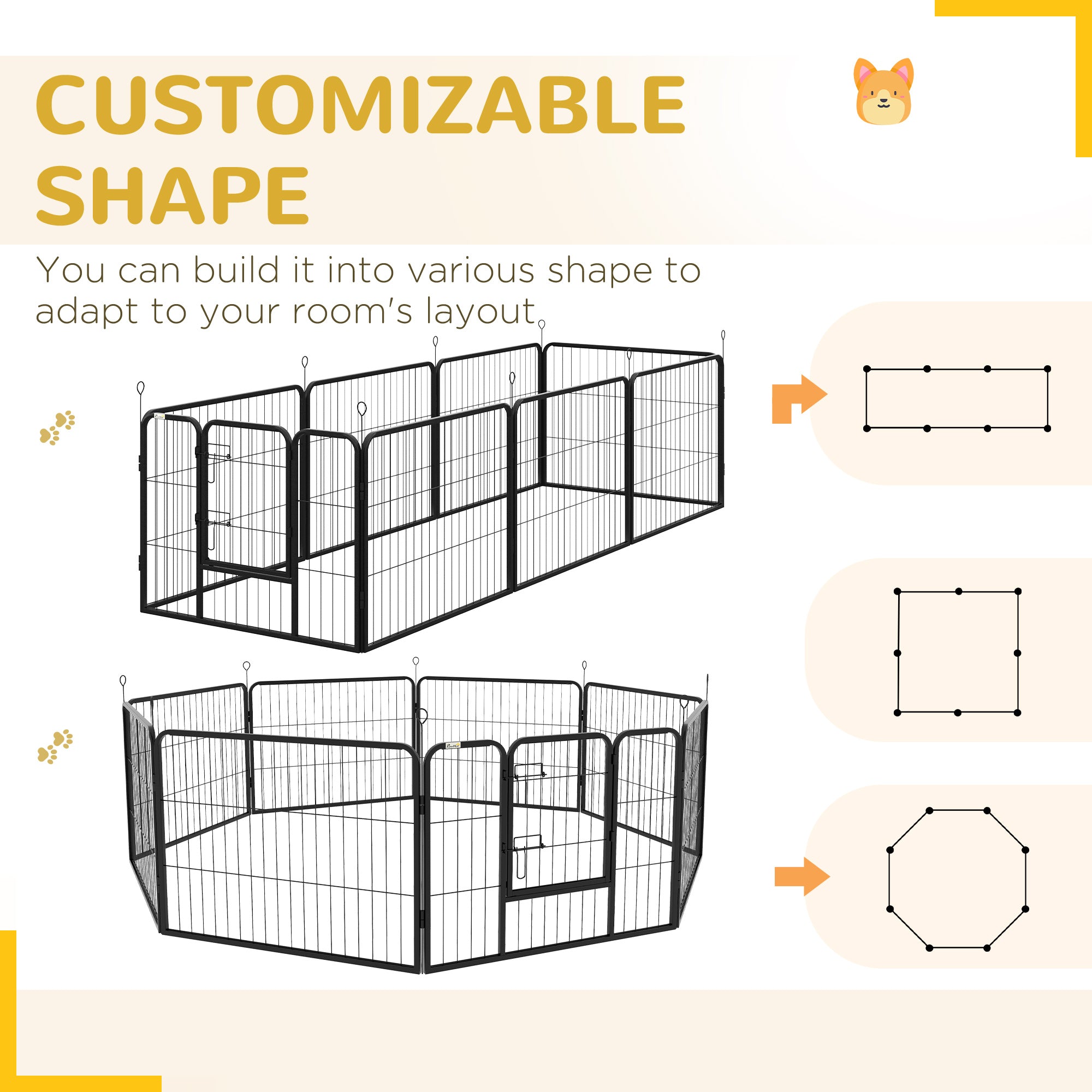 PawHut Dog Pen 8 Panels Puppy Pen Heavy Duty Pet Playpen for Indoor Outdoor for Dogs, Rabbits, Ducks 60cm High