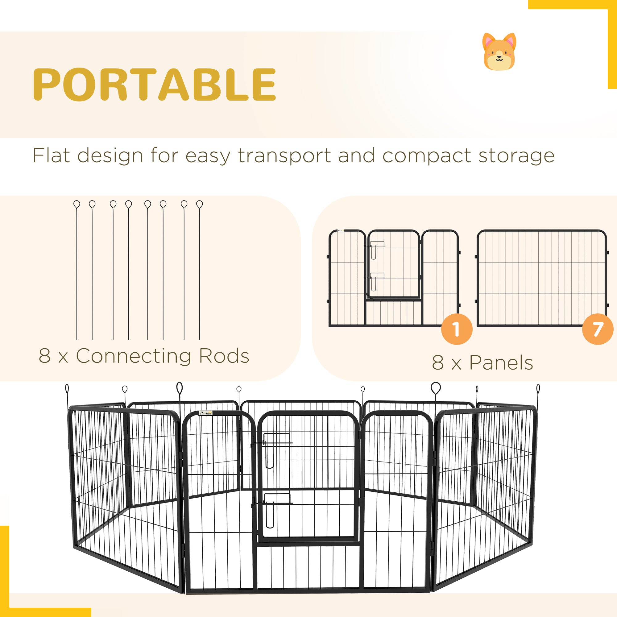 PawHut Dog Pen 8 Panels Puppy Pen Heavy Duty Pet Playpen for Indoor Outdoor for Dogs, Rabbits, Ducks 60cm High