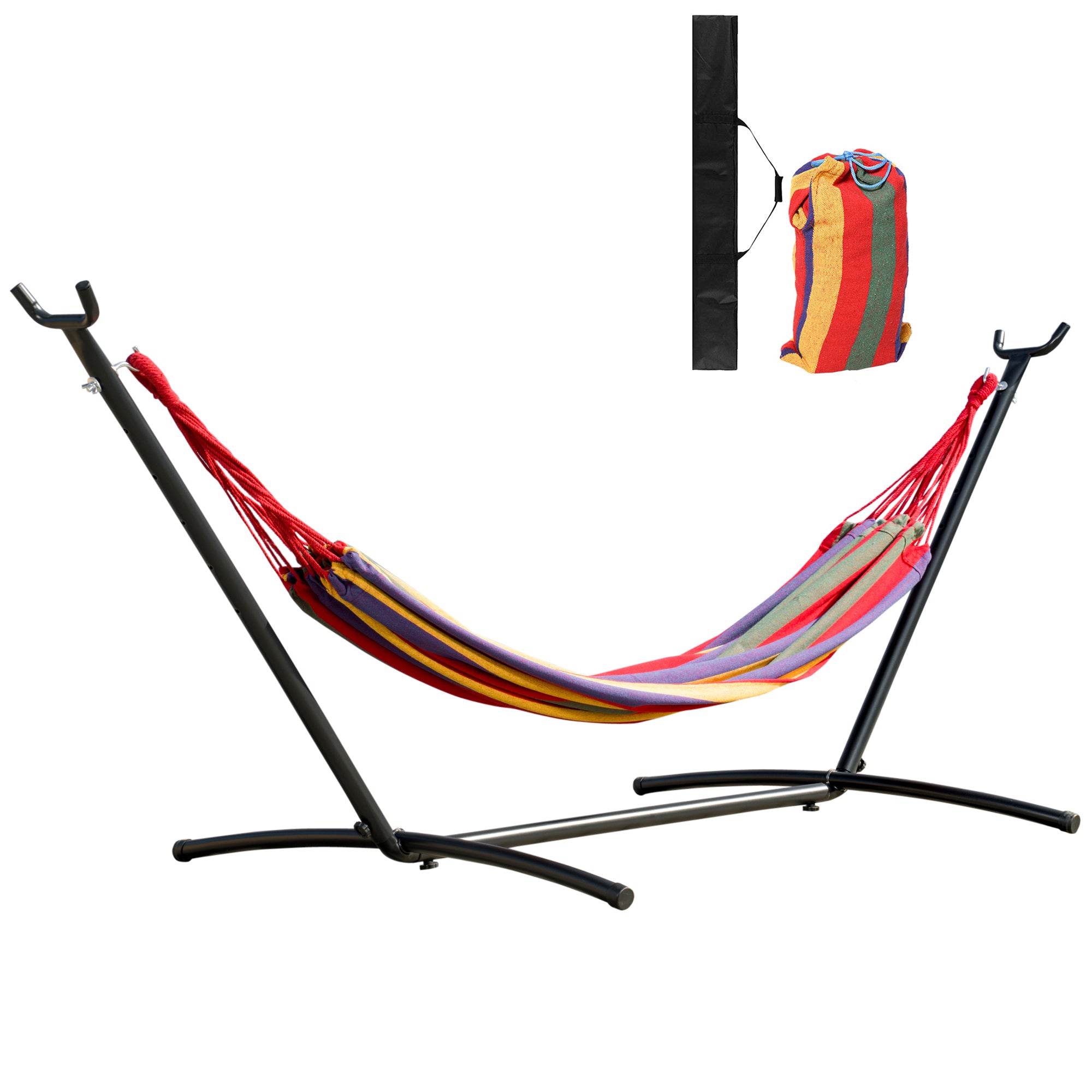 Outsunny Patio Hammock with Stand, Fabric Outdoor Hammock Bed with Stand, Free Standing Adjustable Lounge Chair Includes Portable Carrying Case for Outdoor or Indoor