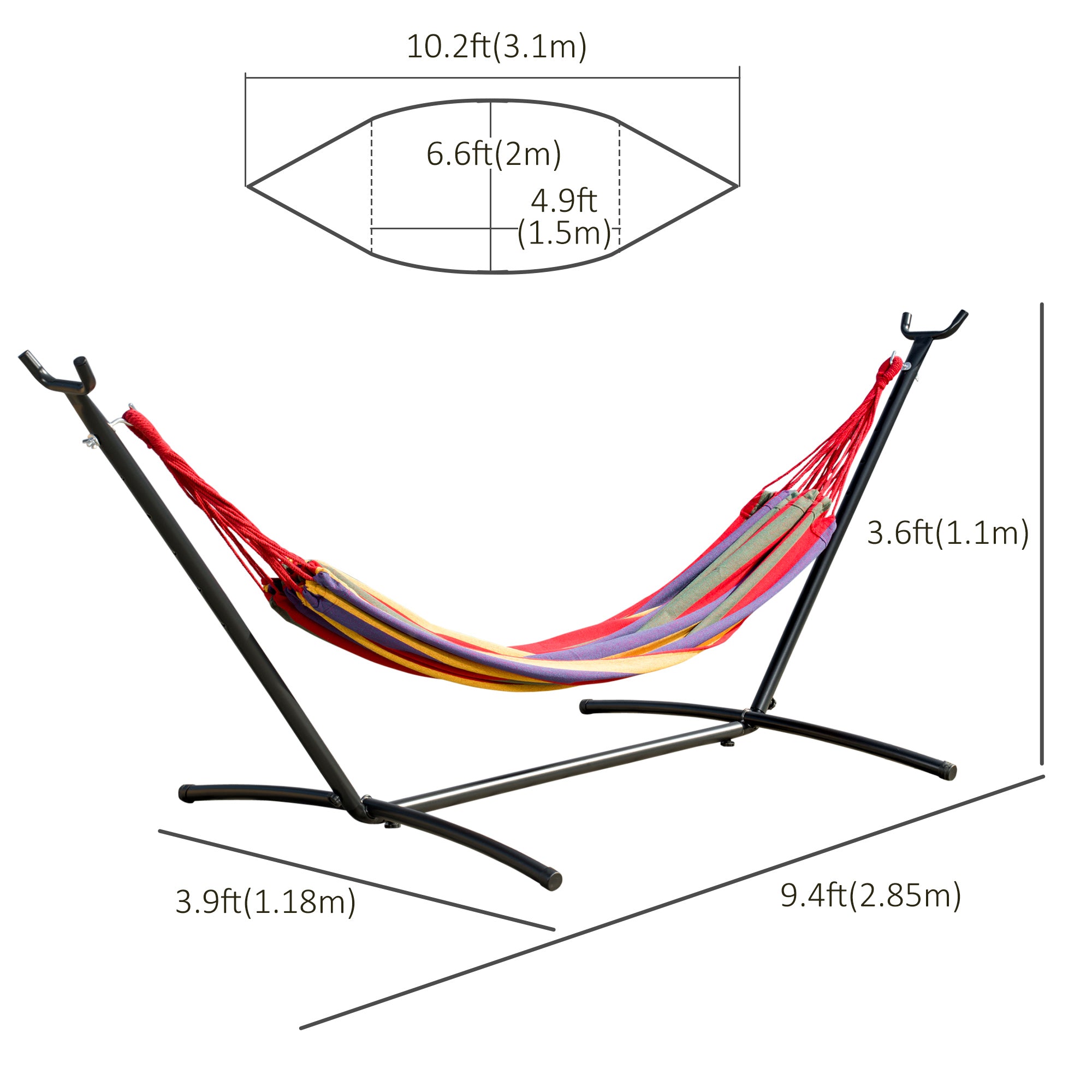 Outsunny Patio Hammock with Stand, Fabric Outdoor Hammock Bed with Stand, Free Standing Adjustable Lounge Chair Includes Portable Carrying Case for Outdoor or Indoor