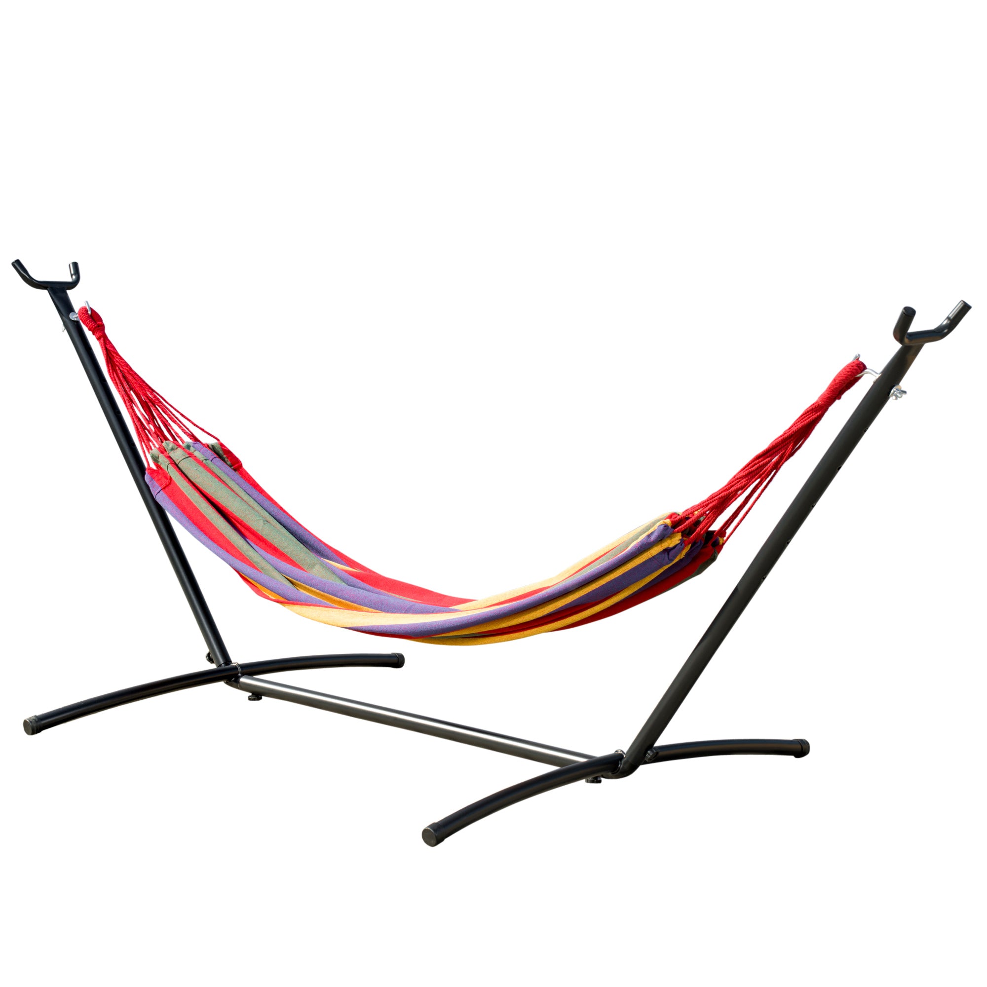 Outsunny Patio Hammock with Stand, Fabric Outdoor Hammock Bed with Stand, Free Standing Adjustable Lounge Chair Includes Portable Carrying Case for Outdoor or Indoor