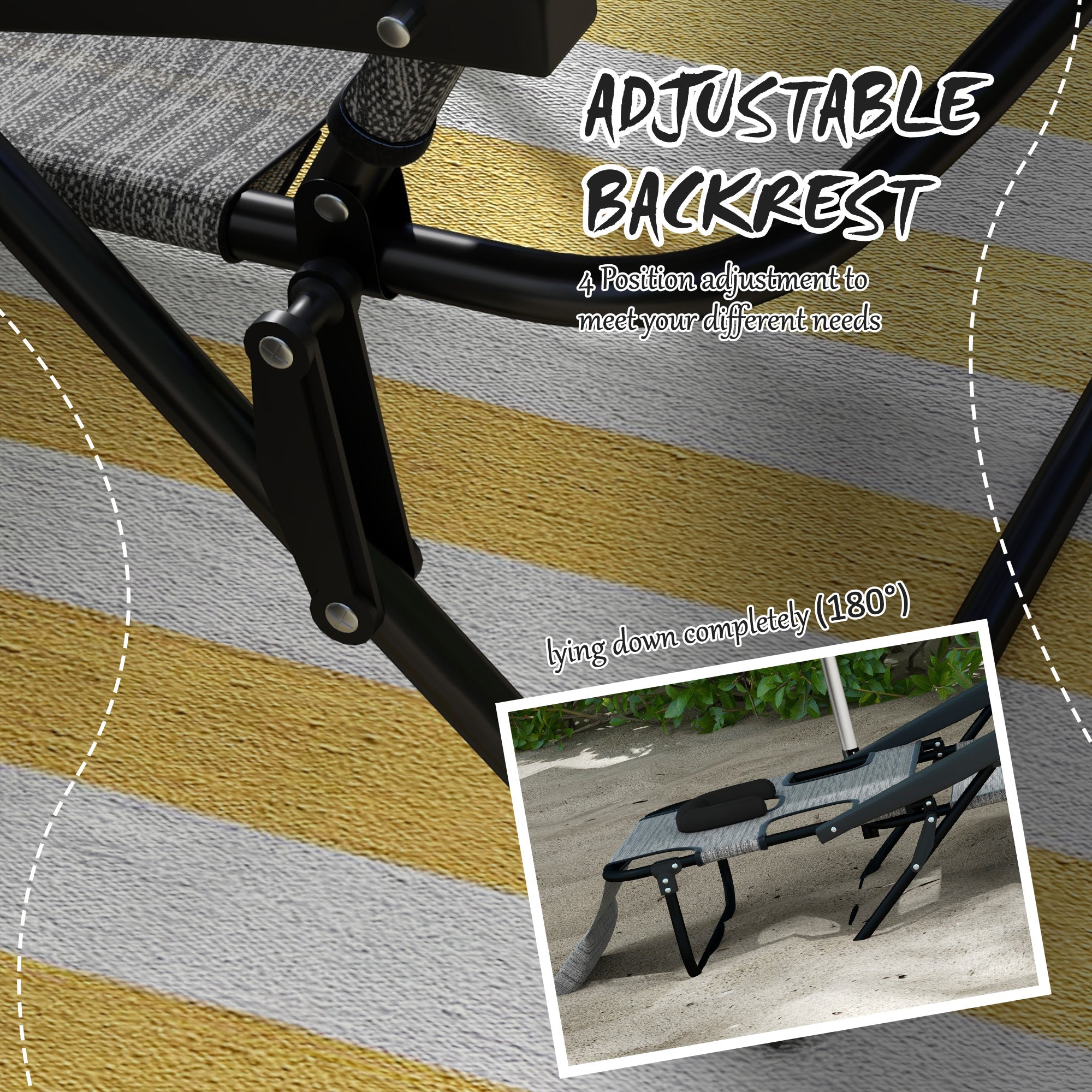 Outsunny Folding Lounge Chair with 4-level Reclining Back, Outdoor Tanning Chair with Reading Hole, Outdoor Chaise Lounge Chair with Headrest, for Beach, Yard, Patio, Mixed Grey