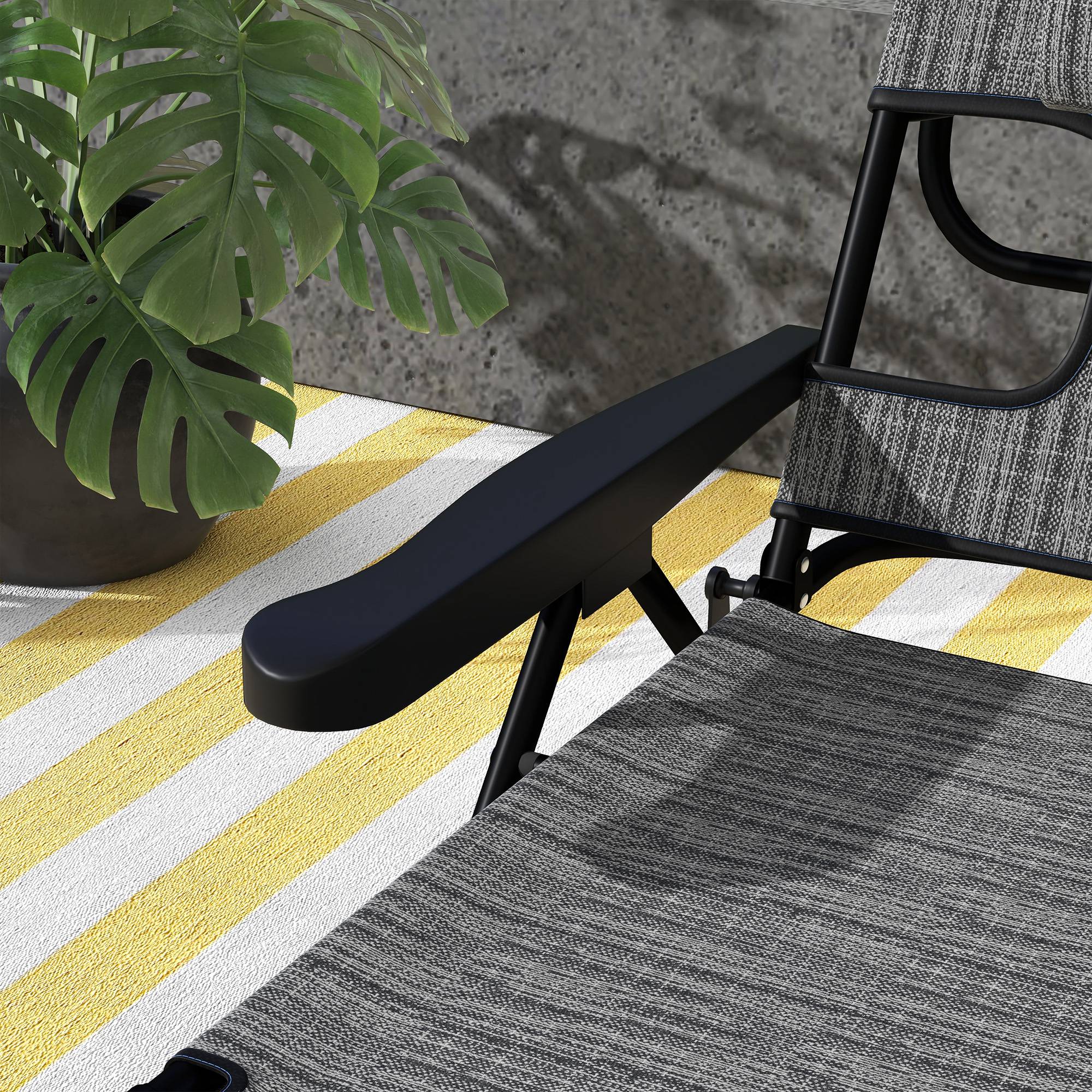 Outsunny Folding Lounge Chair with 4-level Reclining Back, Outdoor Tanning Chair with Reading Hole, Outdoor Chaise Lounge Chair with Headrest, for Beach, Yard, Patio, Mixed Grey