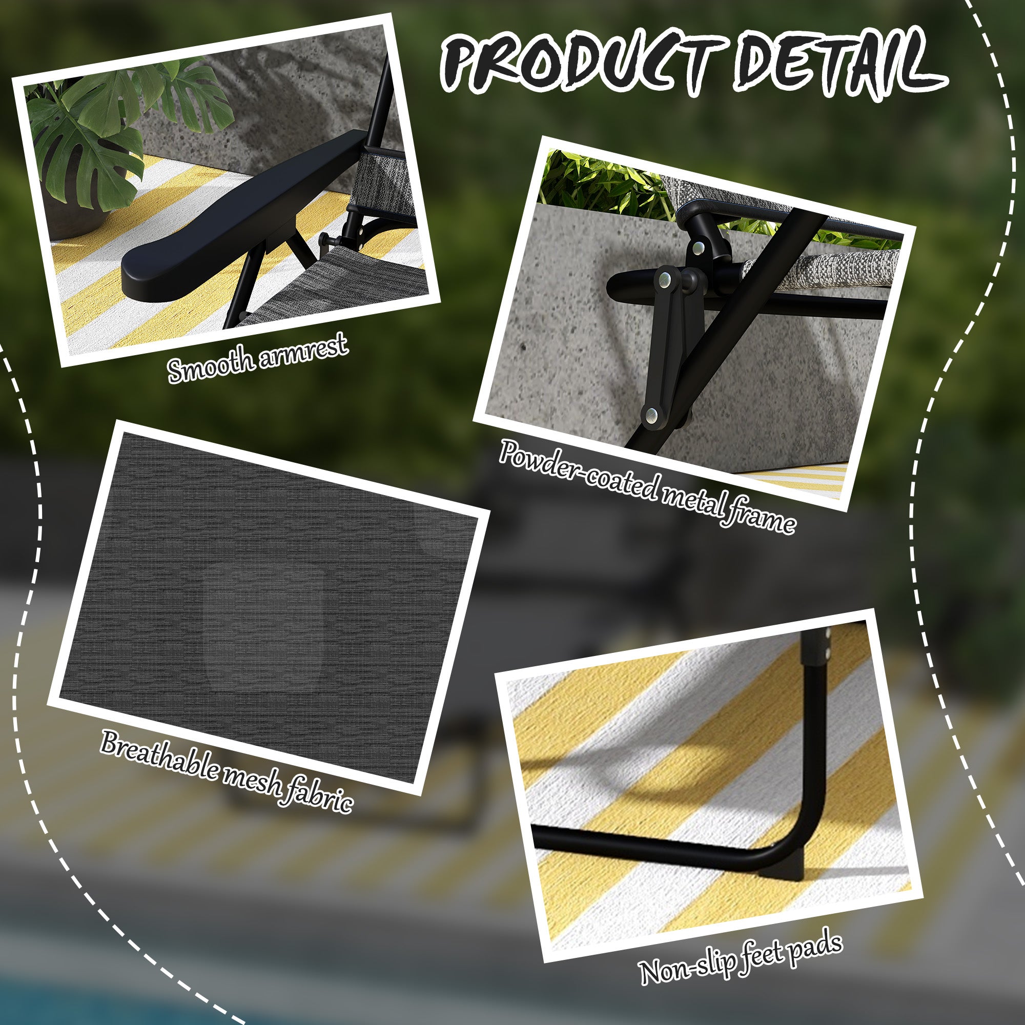 Outsunny Folding Lounge Chair with 4-level Reclining Back, Outdoor Tanning Chair with Reading Hole, Outdoor Chaise Lounge Chair with Headrest, for Beach, Yard, Patio, Mixed Grey