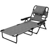 Outsunny Folding Lounge Chair with 4-level Reclining Back, Outdoor Tanning Chair with Reading Hole, Outdoor Chaise Lounge Chair with Headrest, for Beach, Yard, Patio, Mixed Grey