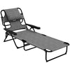Outsunny Folding Lounge Chair with 4-level Reclining Back, Outdoor Tanning Chair with Reading Hole, Outdoor Chaise Lounge Chair with Headrest, for Beach, Yard, Patio, Mixed Grey