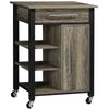HOMCOM Kitchen Trolley Utility Cart on Wheels with Storage Shelves & Drawer for Dining Room, Grey