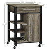 HOMCOM Kitchen Trolley Utility Cart on Wheels with Storage Shelves & Drawer for Dining Room, Grey