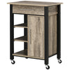 HOMCOM Kitchen Trolley Utility Cart on Wheels with Storage Shelves & Drawer for Dining Room, Grey