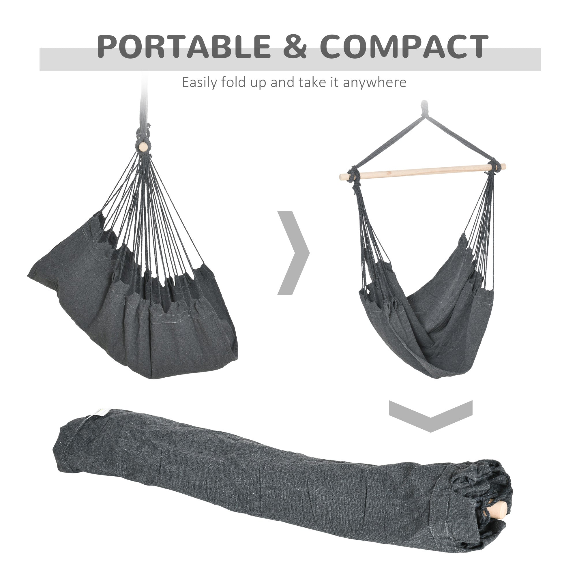 Outsunny Hammock Chair Swing Hanging Macrame Chair Cotton w/ Two Soft Seat Cushions, for Bedroom Indoor Outdoor Ideal Gift for Kids Lover Birthday Present, Dark Grey