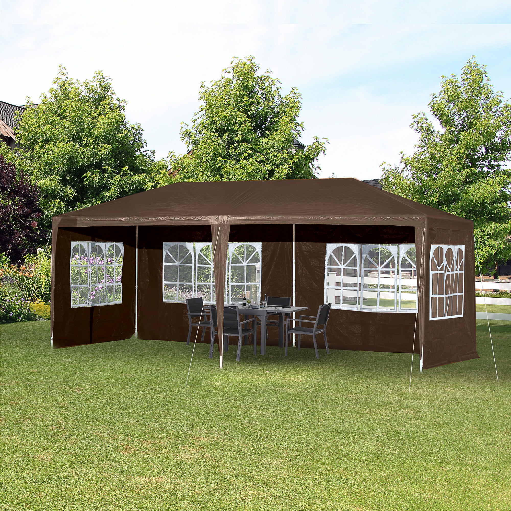Outsunny 18.7' x 9.4' Party Tent, Portable Folding Wedding Tent, Garden Canopy Event Shelter, Outdoor Sunshade with 4 Removable Sidewalls, Coffee