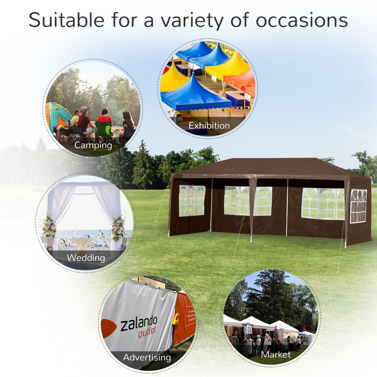 Outsunny 18.7' x 9.4' Party Tent, Portable Folding Wedding Tent, Garden Canopy Event Shelter, Outdoor Sunshade with 4 Removable Sidewalls, Coffee