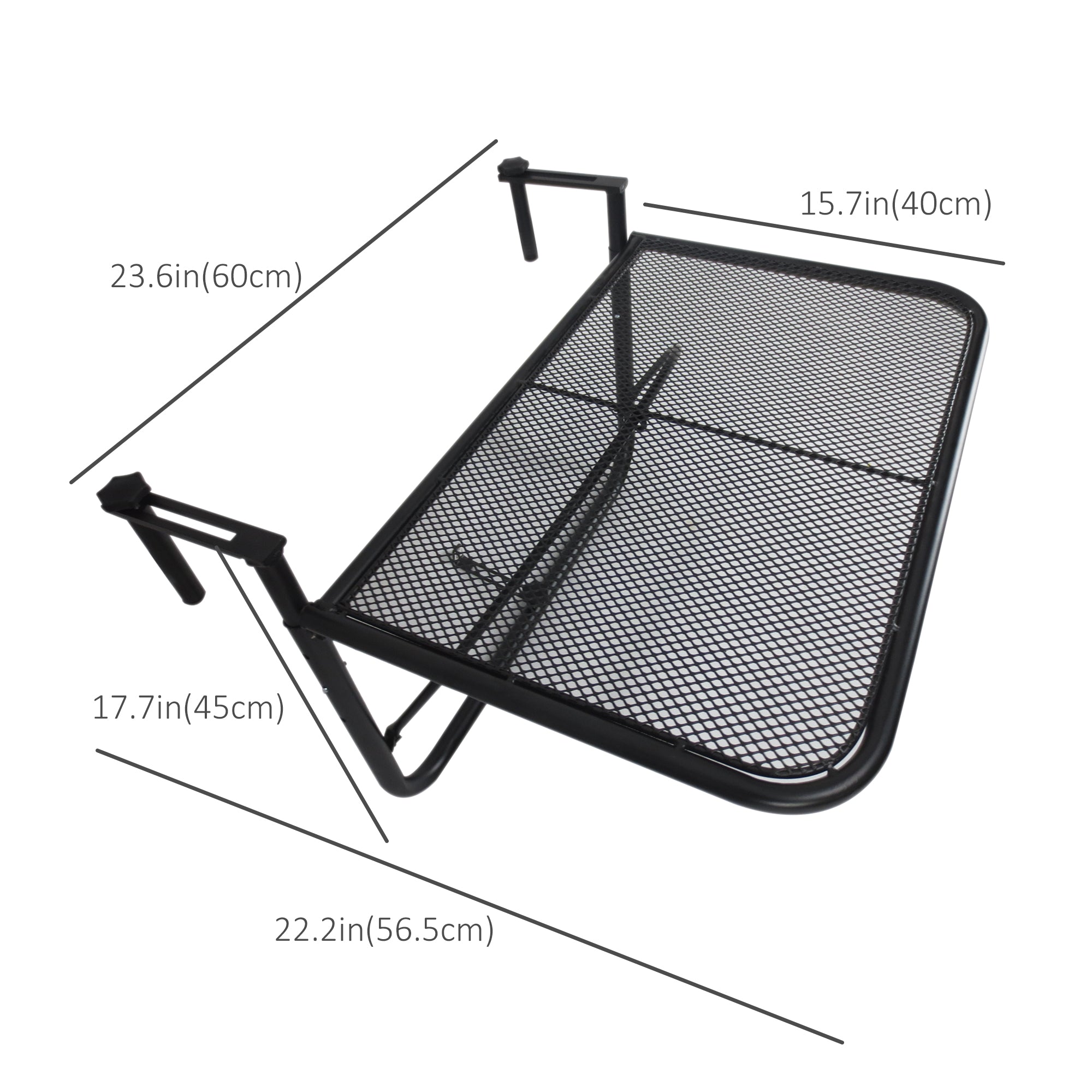 Outsunny Adjustable Balcony Hanging Railing Table, Metal Mounting Mini Wall Desk Storage Rack, Outdoor Flower Stand Serving Table Rectangle, Black