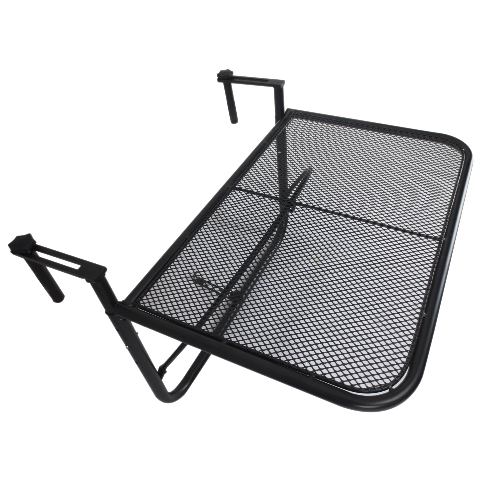 Outsunny Adjustable Balcony Hanging Railing Table, Metal Mounting Mini Wall Desk Storage Rack, Outdoor Flower Stand Serving Table Rectangle, Black
