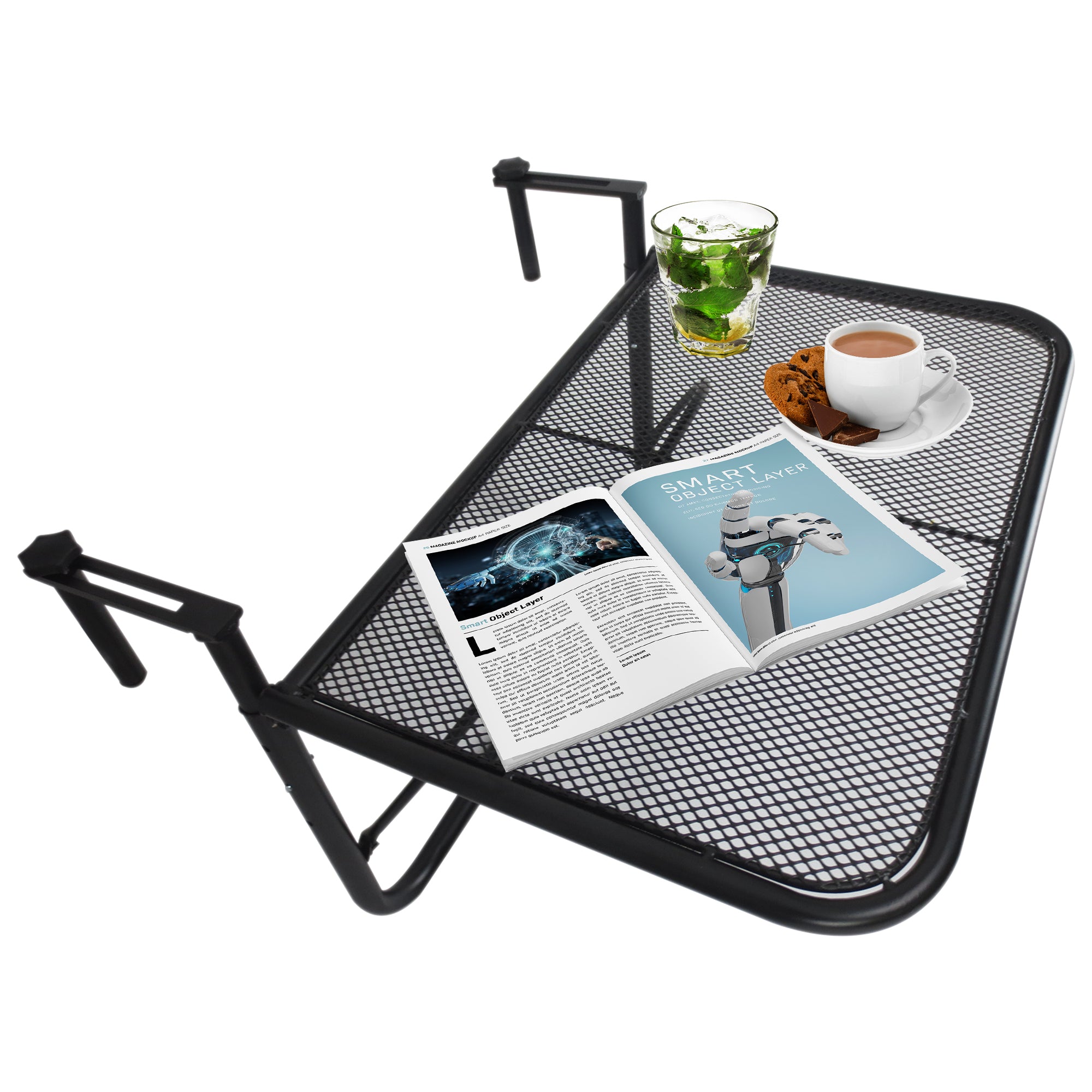 Outsunny Adjustable Balcony Hanging Railing Table, Metal Mounting Mini Wall Desk Storage Rack, Outdoor Flower Stand Serving Table Rectangle, Black