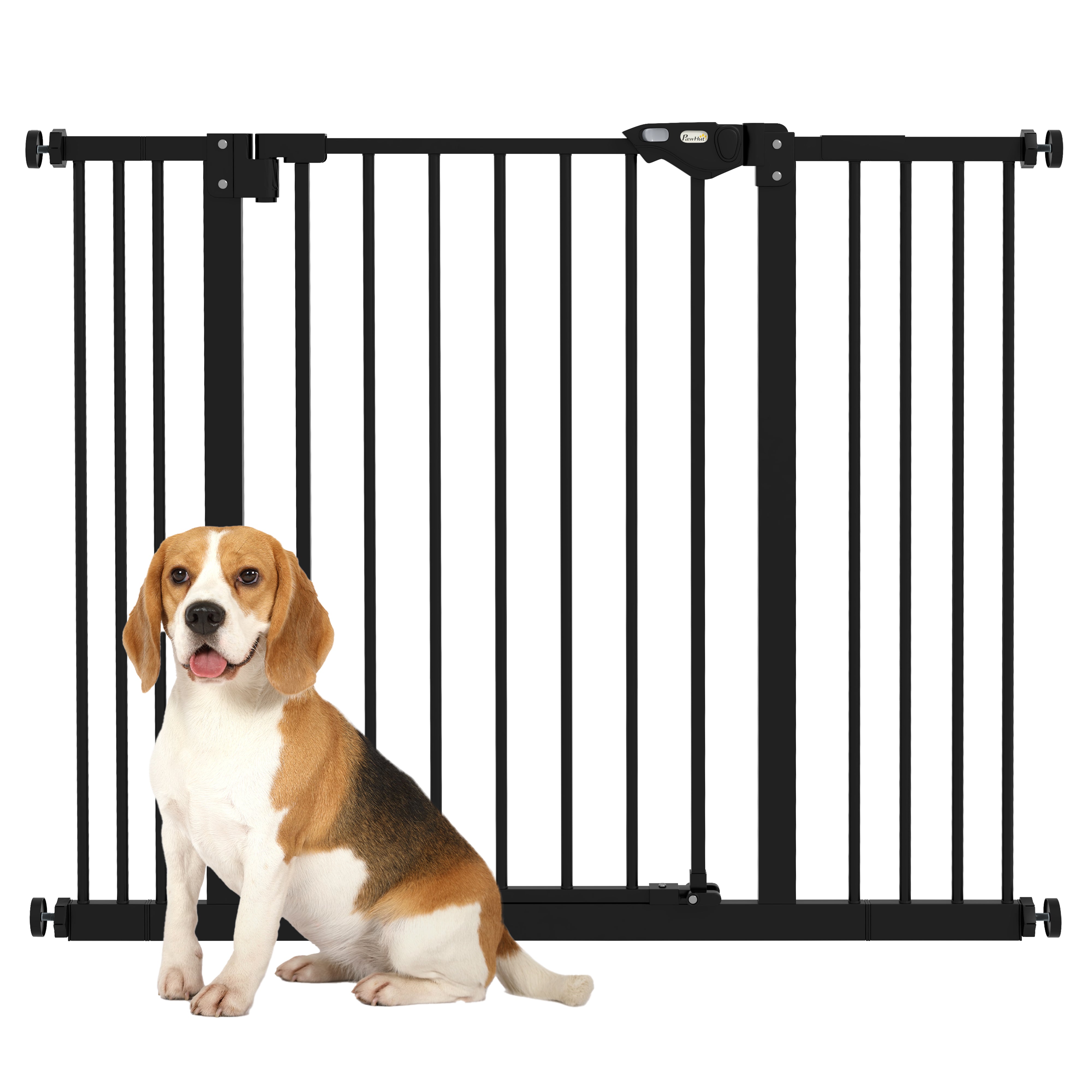 PawHut Dog Gate Stair Gate Pressure Fit Pets Barrier Auto Close for Doorway Hallway, 74-100cm Wide Adjustable, Black