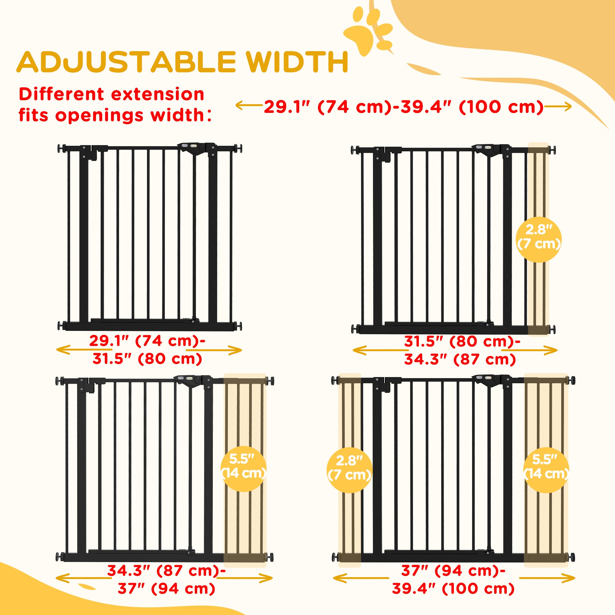 PawHut 30 Inch Tall Pet Gate with Door Dog Gate and Barrier Indoor for Stairs Includes 2.8", 5.5" Extensions Kit, Pressure-Mounted Safety Gate, Black