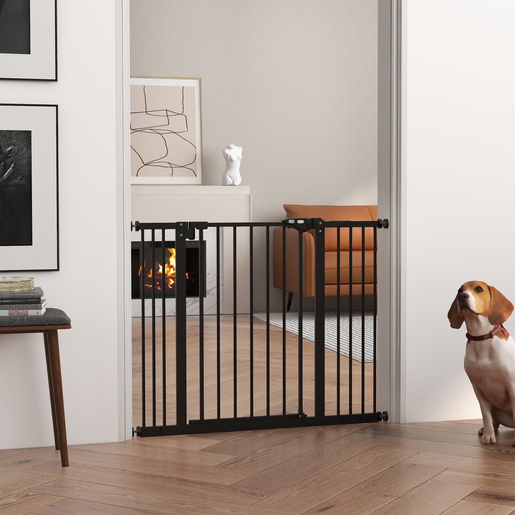 PawHut Dog Gate Stair Gate Pressure Fit Pets Barrier Auto Close for Doorway Hallway, 74-100cm Wide Adjustable, Black