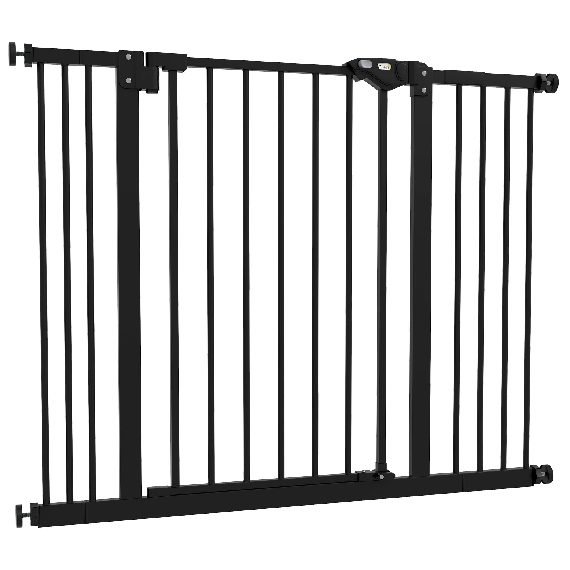 PawHut 30 Inch Tall Pet Gate with Door Dog Gate and Barrier Indoor for Stairs Includes 2.8", 5.5" Extensions Kit, Pressure-Mounted Safety Gate, Black