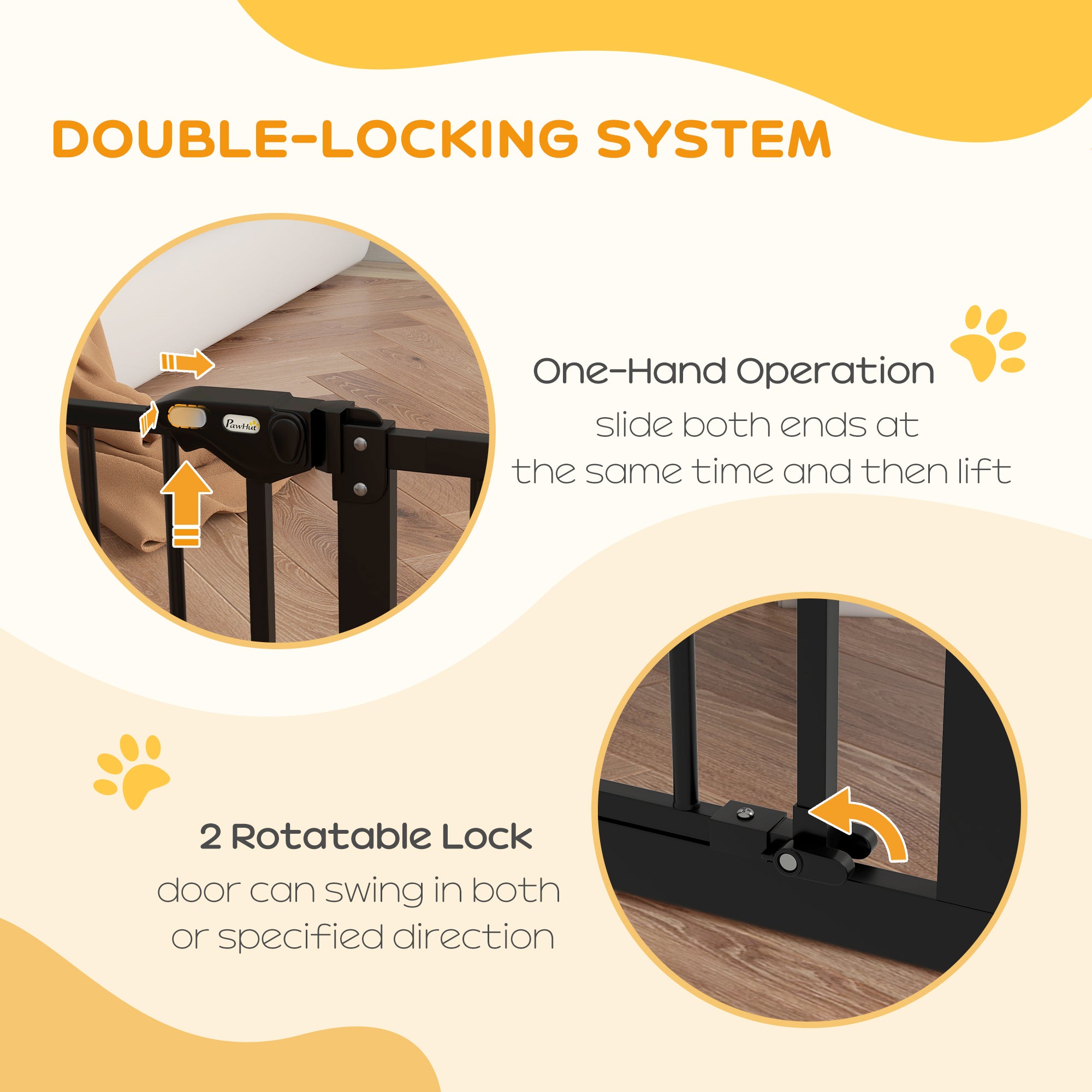 PawHut Dog Gate Stair Gate Pressure Fit Pets Barrier Auto Close for Doorway Hallway, 74-100cm Wide Adjustable, Black