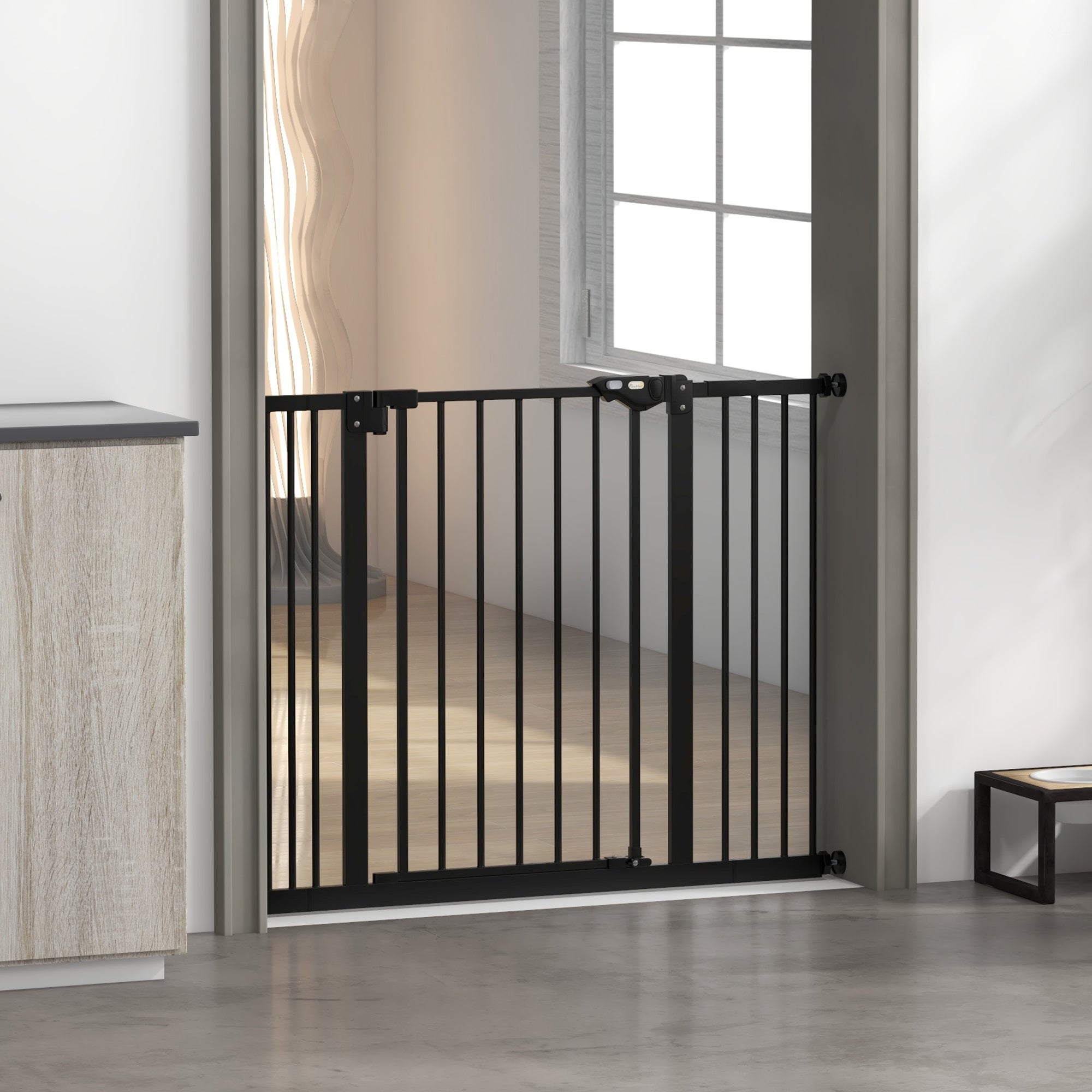 PawHut Dog Gate Stair Gate Pressure Fit Pets Barrier Auto Close for Doorway Hallway, 74-100cm Wide Adjustable, Black