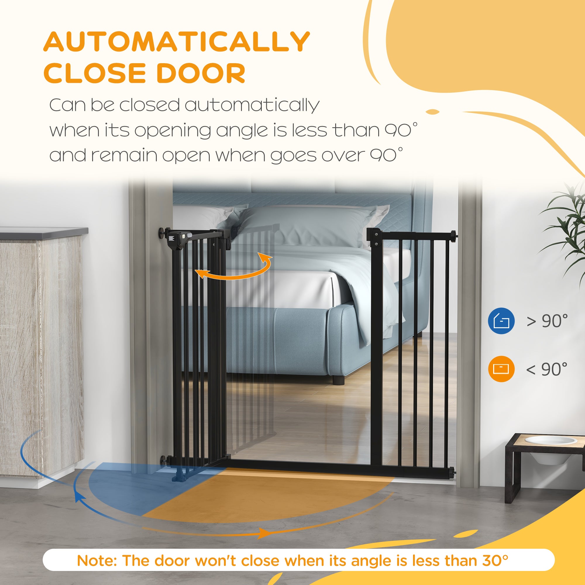 PawHut Dog Gate Stair Gate Pressure Fit Pets Barrier Auto Close for Doorway Hallway, 74-100cm Wide Adjustable, Black