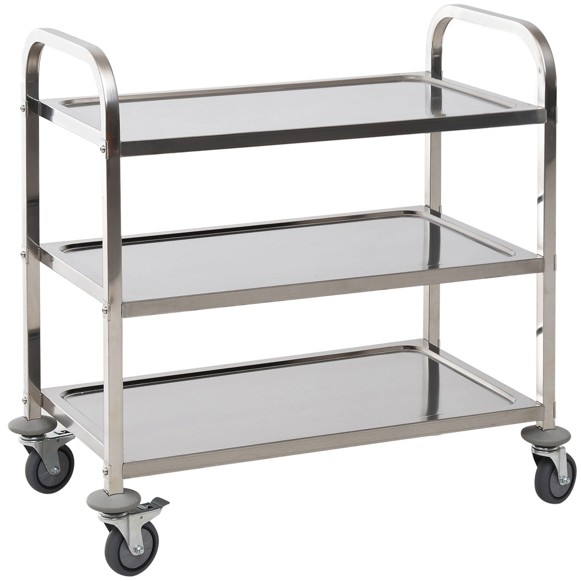 HOMCOM 33" 3-Tier Kitchen Trolley Medical Treatment Laboratory Equipment Carts, Stainless Steel Rolling Kitchen Island, Wheeled Storage Utility Serving Cart, 330LBS Heavy Gauge