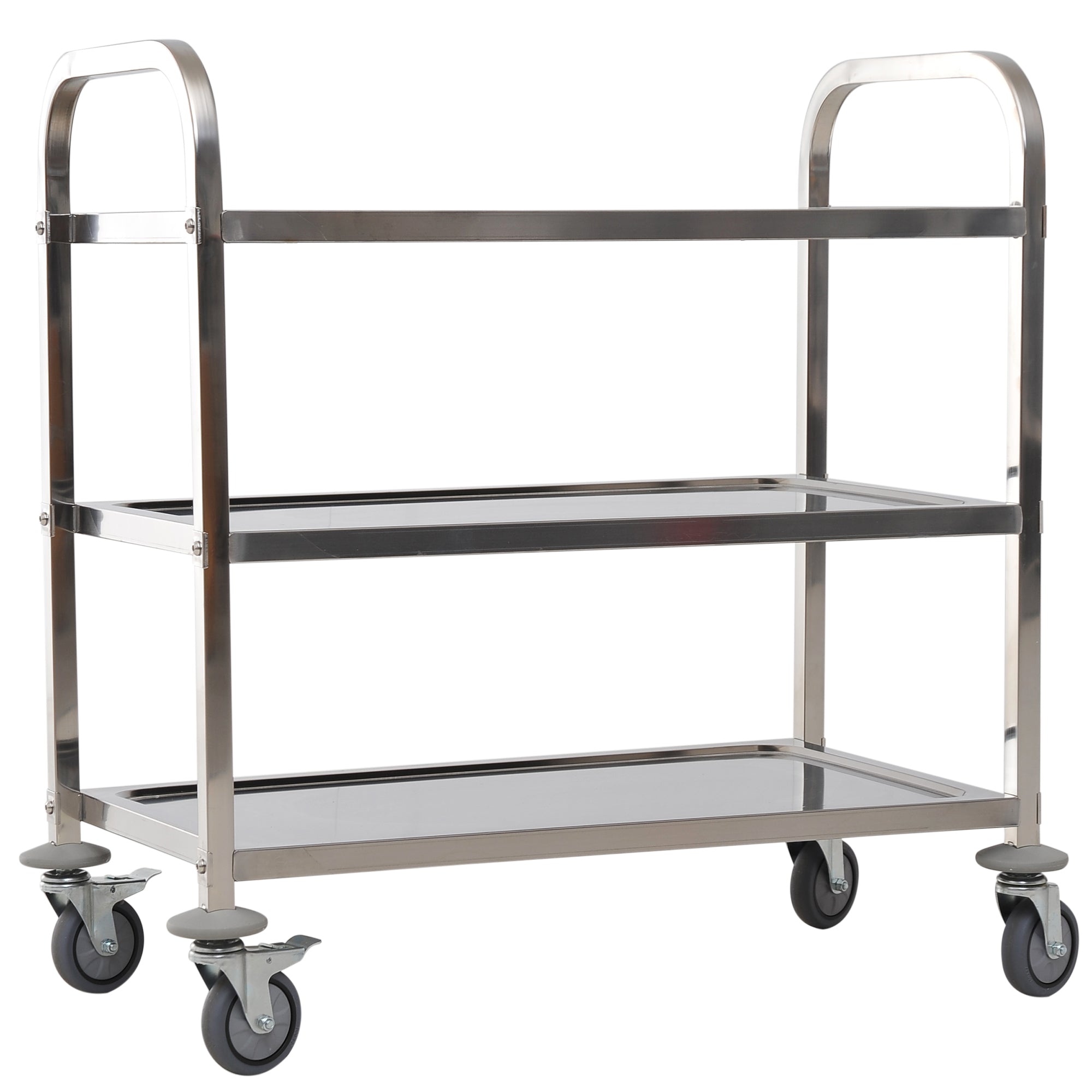 HOMCOM 33" 3-Tier Kitchen Trolley Medical Treatment Laboratory Equipment Carts, Stainless Steel Rolling Kitchen Island, Wheeled Storage Utility Serving Cart, 330LBS Heavy Gauge