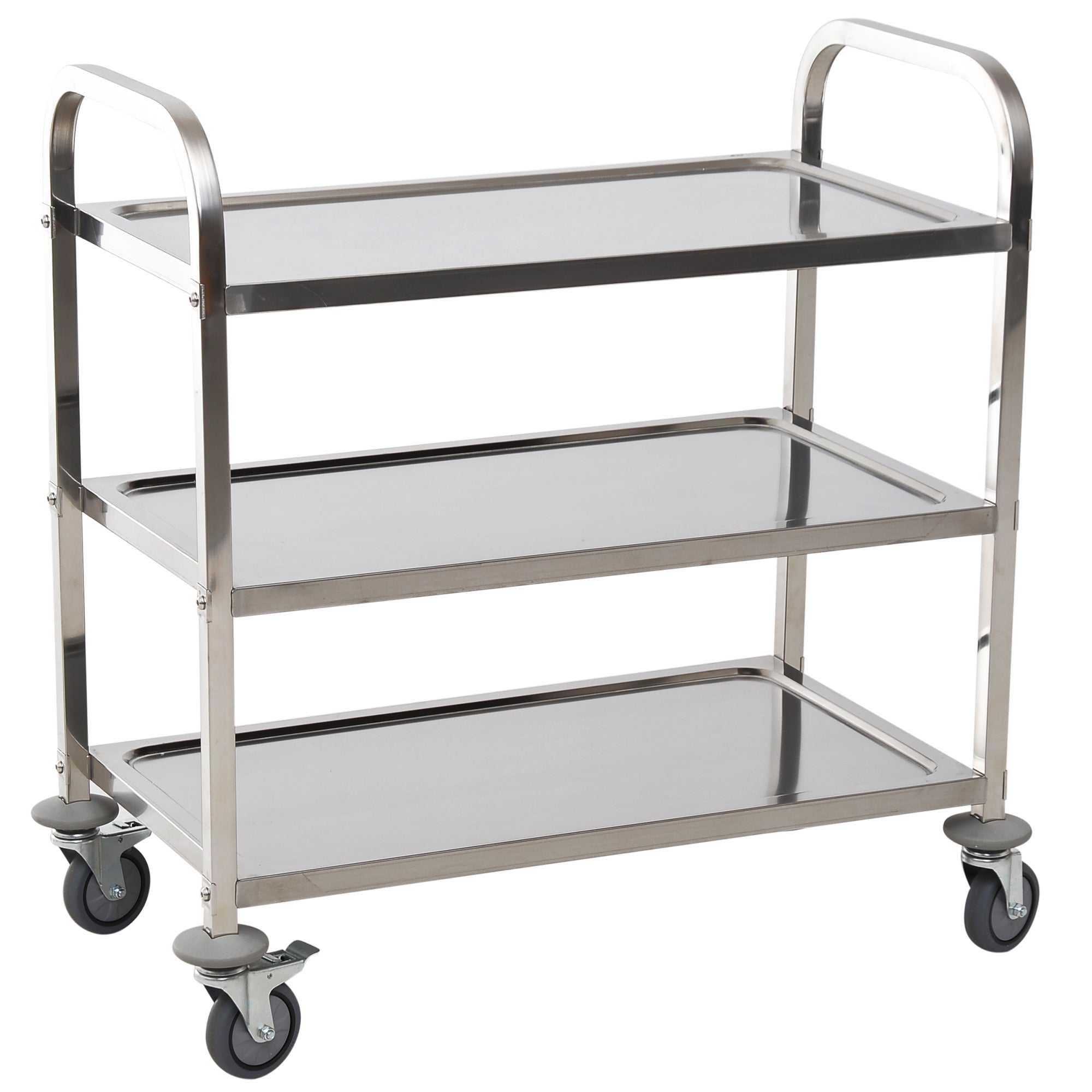 HOMCOM 33" 3-Tier Kitchen Trolley Medical Treatment Laboratory Equipment Carts, Stainless Steel Rolling Kitchen Island, Wheeled Storage Utility Serving Cart, 330LBS Heavy Gauge