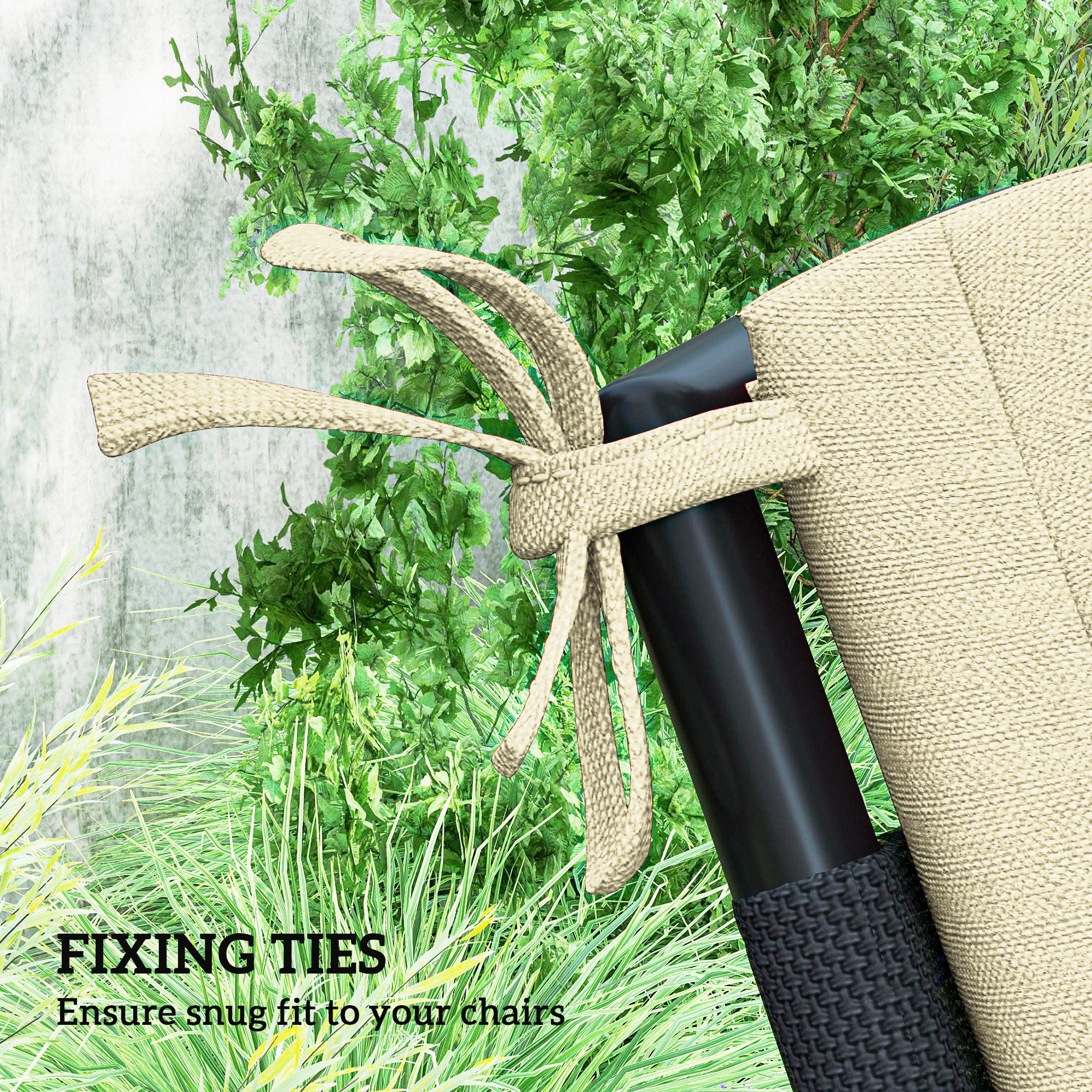 Outsunny Outdoor Chair Cushions Set of 2 for Dining Chairs, Water-Repellent and Fade-Resistant Yarn-Dyed Polyester, Outdoor Seat Cushions with Back Cushions and Ties, Beige