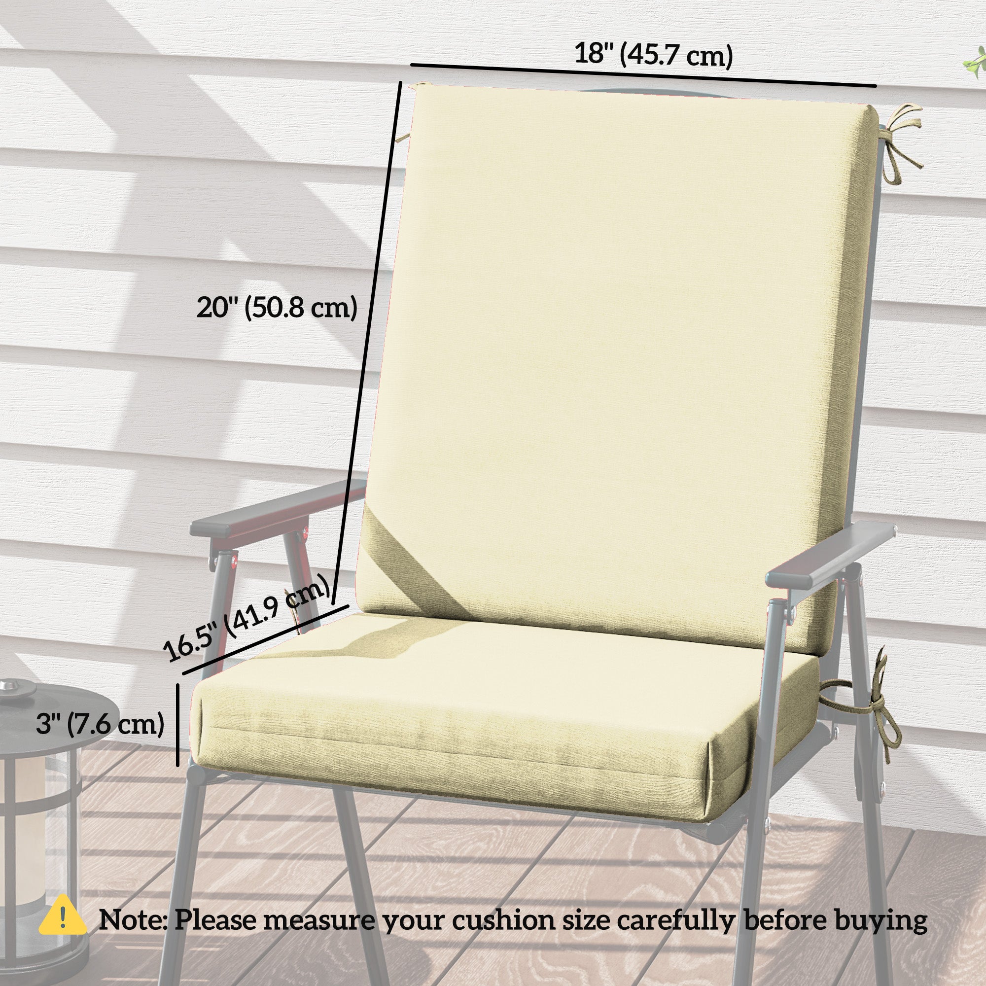 Outsunny Outdoor Chair Cushions Set of 2 for Dining Chairs, Water-Repellent and Fade-Resistant Yarn-Dyed Polyester, Outdoor Seat Cushions with Back Cushions and Ties, Beige