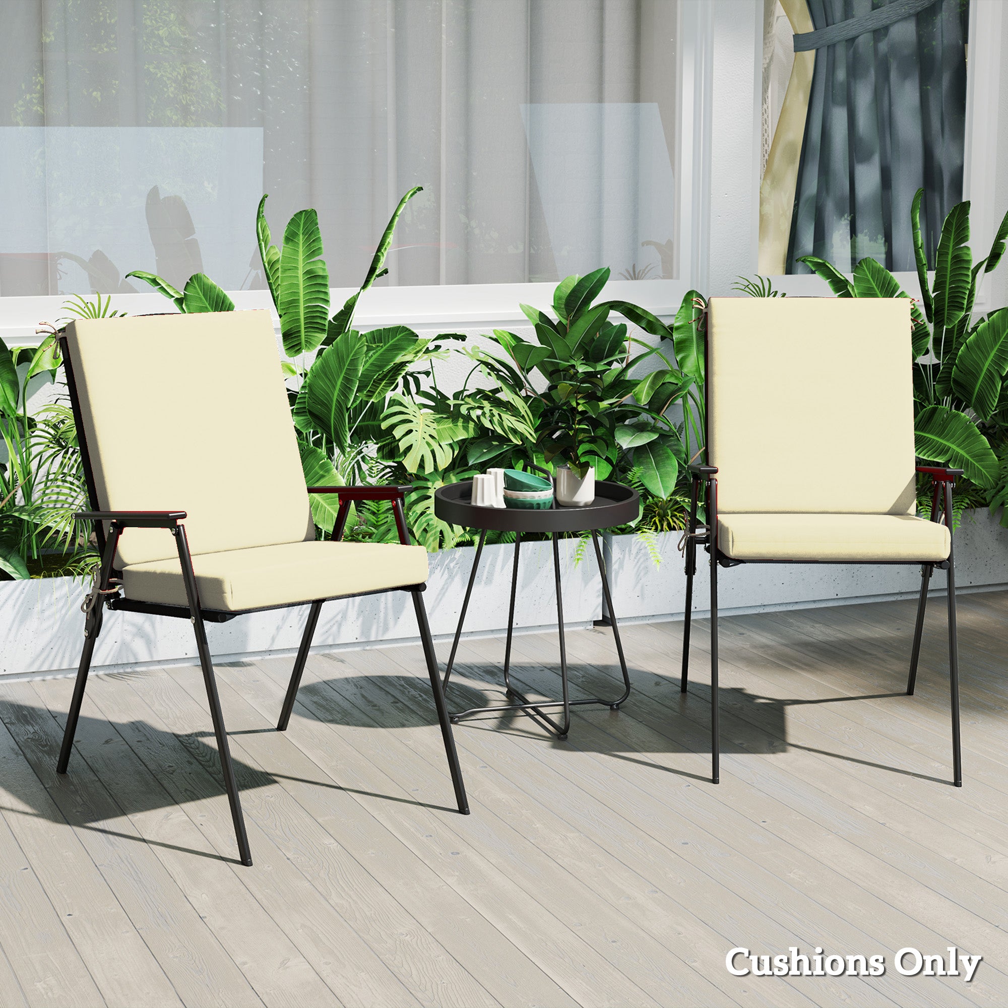 Outsunny Outdoor Chair Cushions Set of 2 for Dining Chairs, Water-Repellent and Fade-Resistant Yarn-Dyed Polyester, Outdoor Seat Cushions with Back Cushions and Ties, Beige