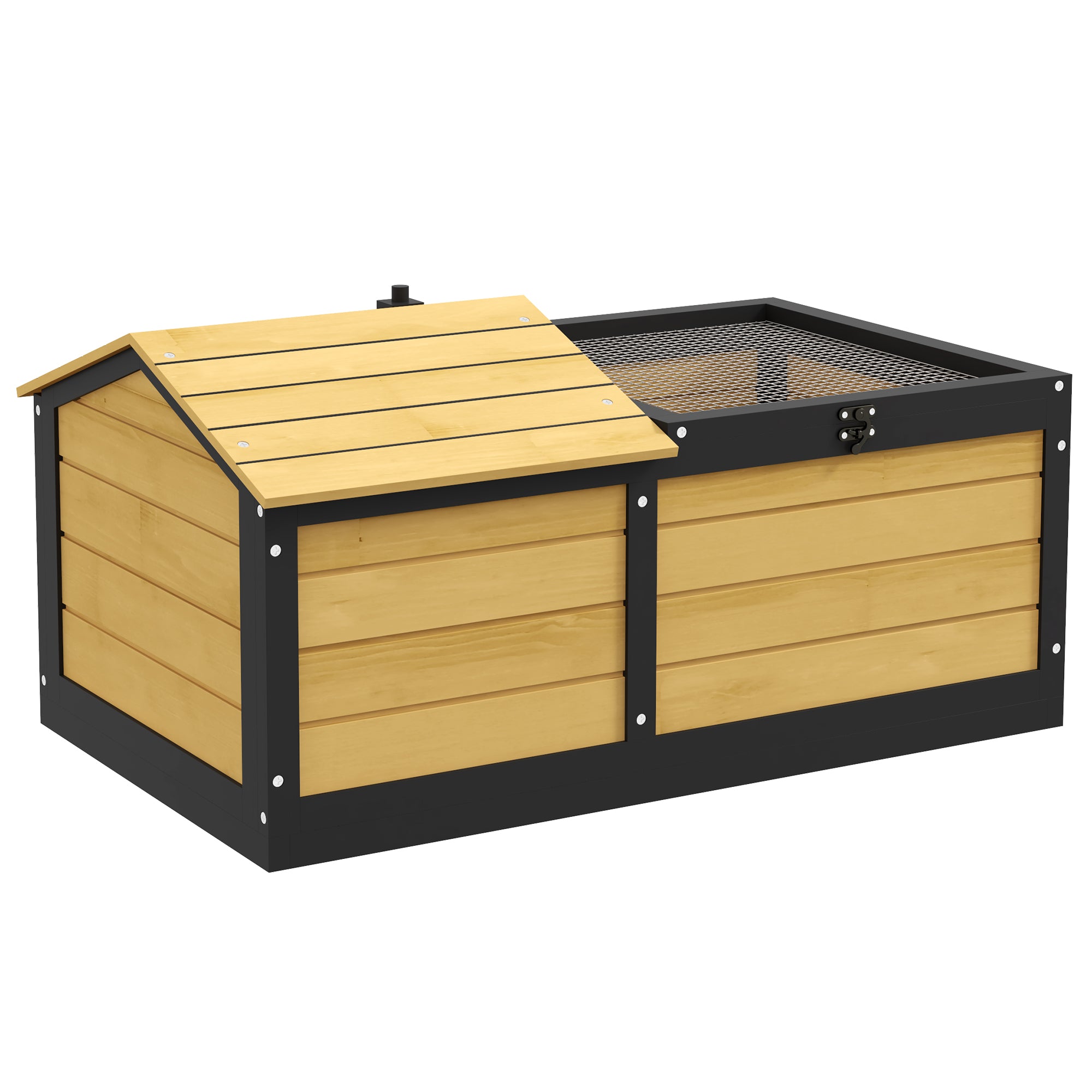 PawHut Wooden Tortoise House Tortoise Table with Hide Shelter Run, Openable Top, Tray, Yellow