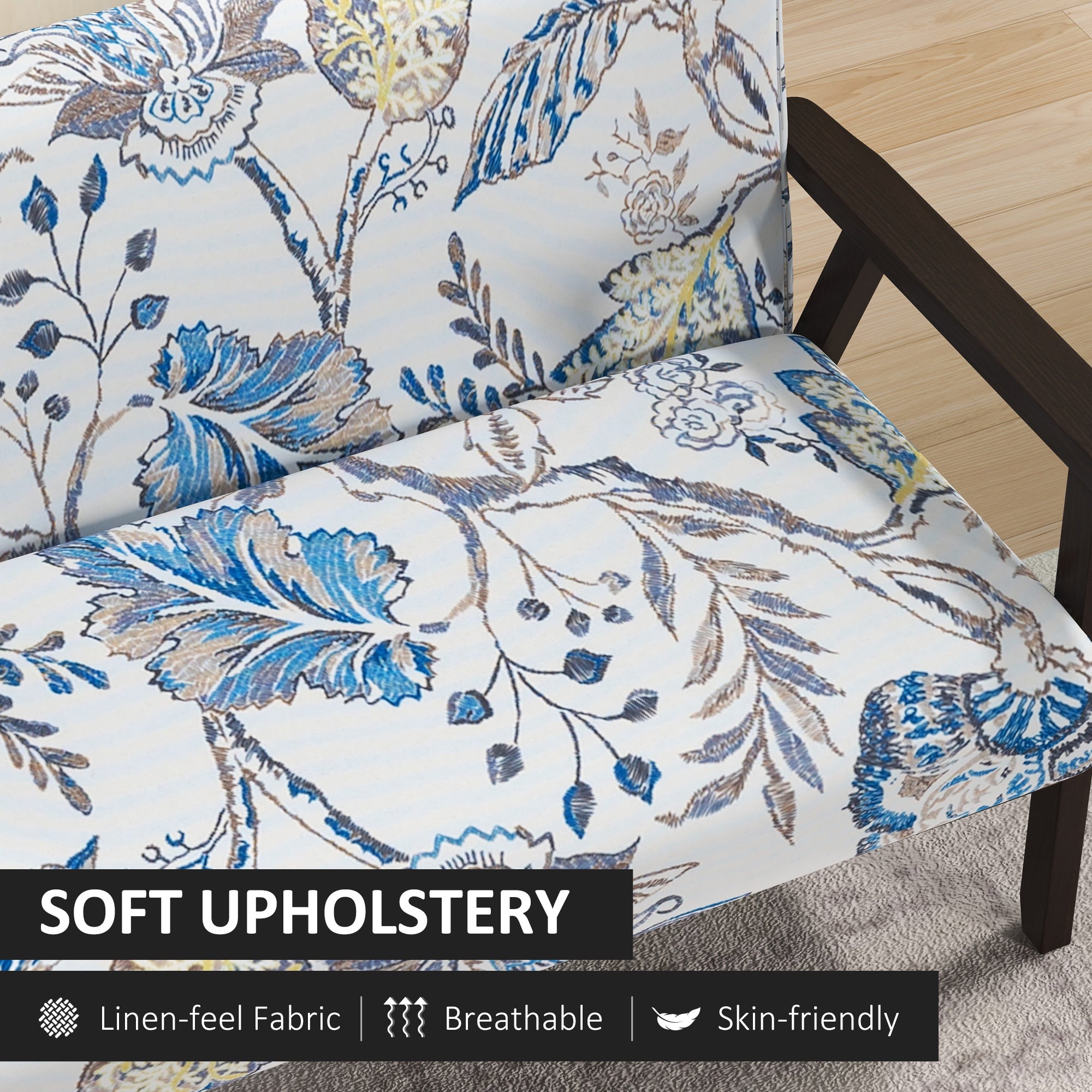 HOMCOM 48" Loveseat Sofa for Bedroom, Modern Love Seats Furniture, Upholstered 2 Seater Couch with Rubber Wood Legs for Living Room, Multicolour