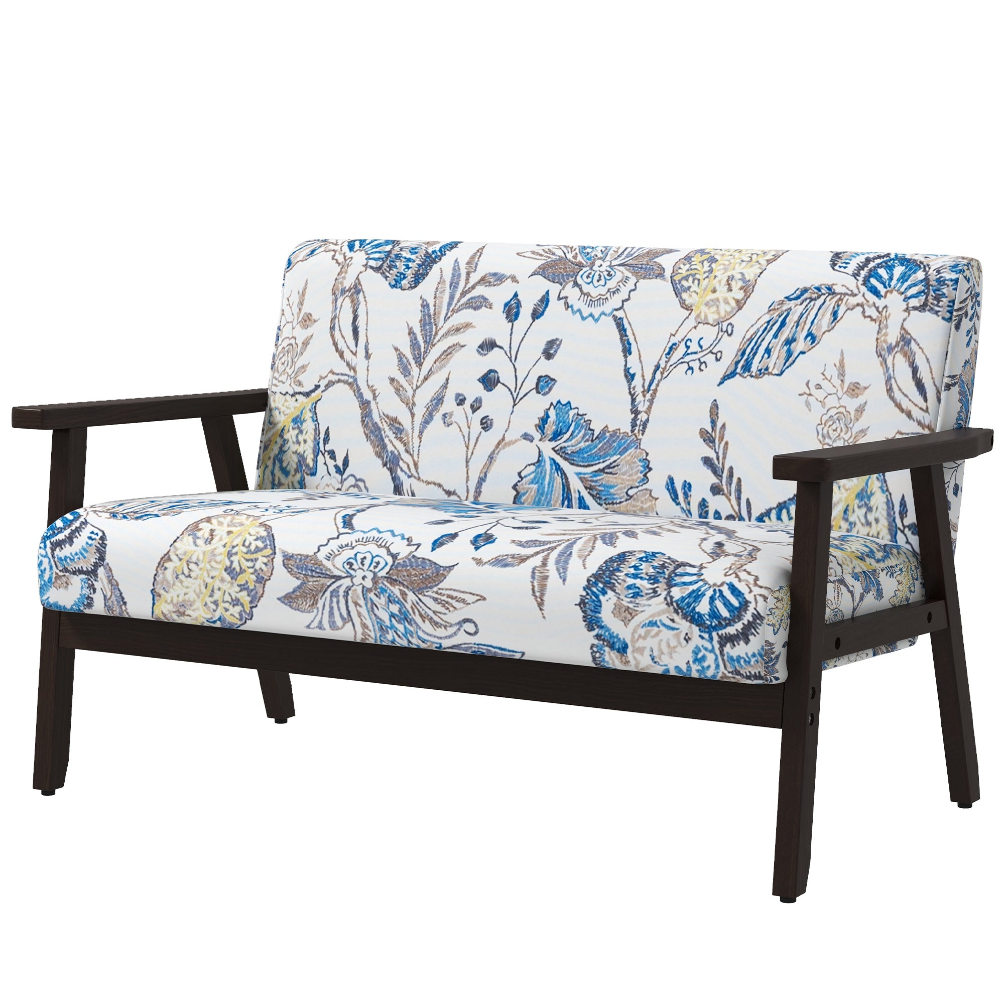 HOMCOM 48" Loveseat Sofa for Bedroom, Modern Love Seats Furniture, Upholstered 2 Seater Couch with Rubber Wood Legs for Living Room, Multicolour