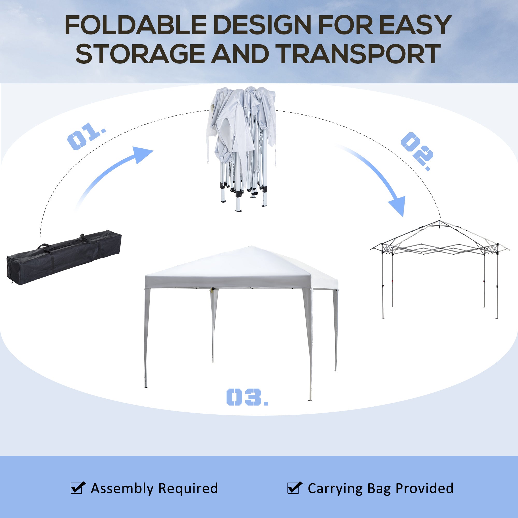 Outsunny 10 x 10ft Folding Pop Up Canopy Tent Outdoor Gazebo with Carrying Bag, White