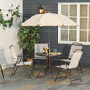 Outsunny 6 Pieces Patio Dining Set with Umbrella, Outdoor Furniture Set with Round Table and 4 Folding Chairs for Garden, Lawn, Deck, Cream-white