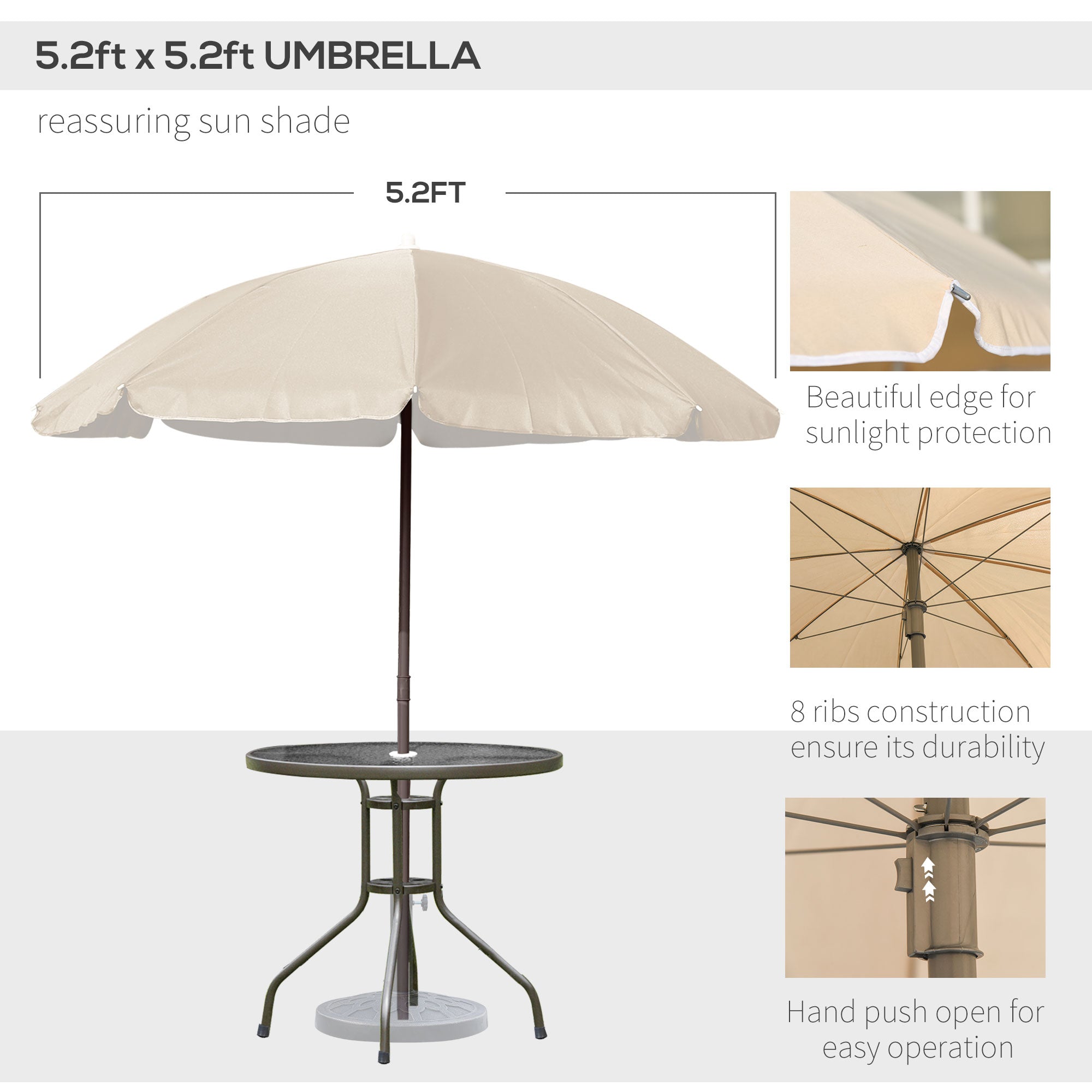 Outsunny 6 Pieces Patio Dining Set with Umbrella, Outdoor Furniture Set with Round Table and 4 Folding Chairs for Garden, Lawn, Deck, Cream-white