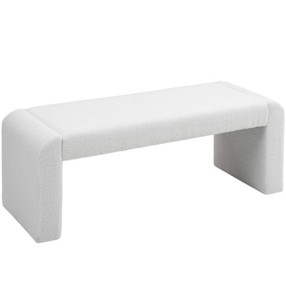 HOMCOM 47" End of Bed Bench, Boucle Upholstered Ottoman Bench, Modern U-Shaped Entryway Bench for Bedroom, Living Room, White