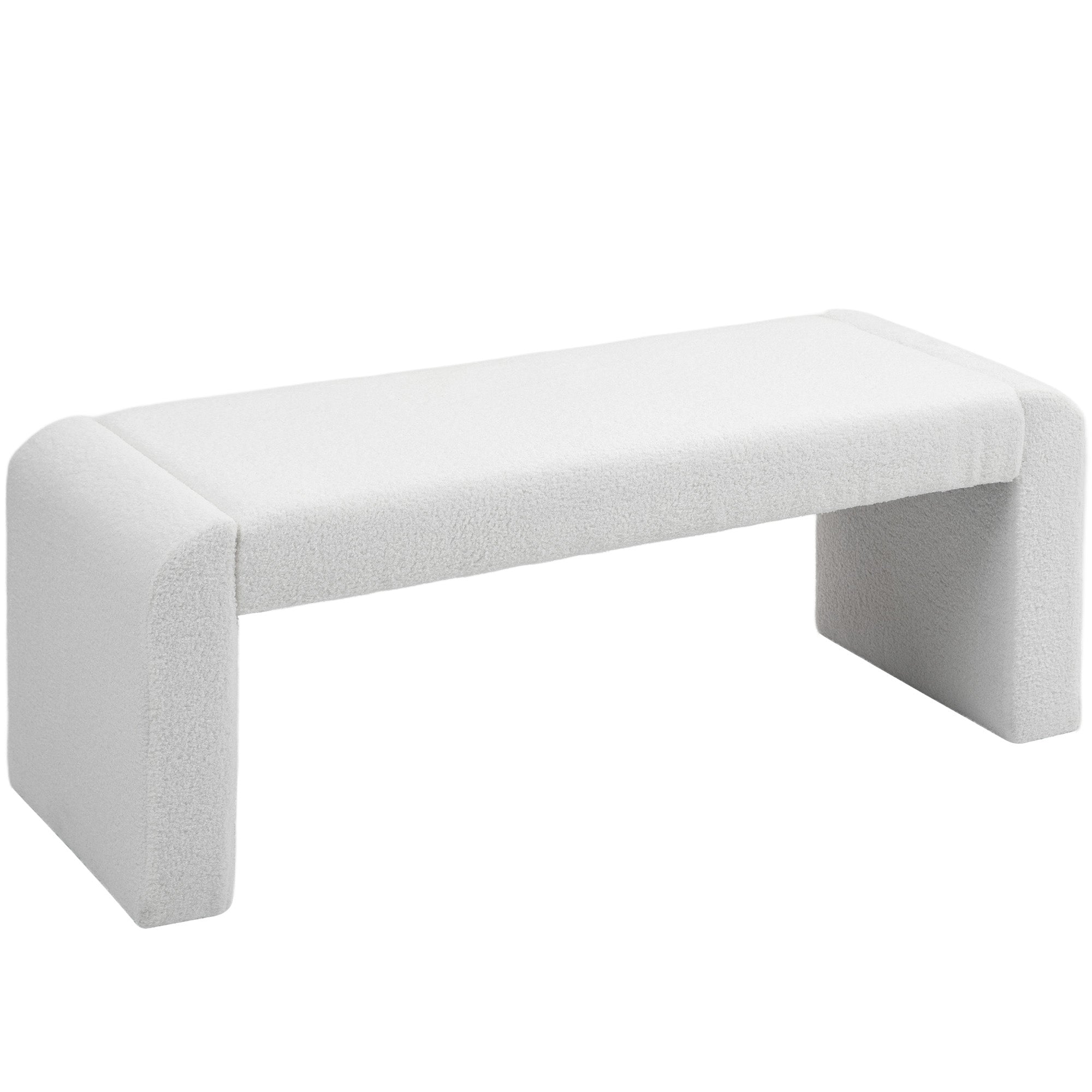 HOMCOM 47" End of Bed Bench, Boucle Upholstered Ottoman Bench, Modern U-Shaped Entryway Bench for Bedroom, Living Room, White