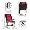 Outsunny 3pc Patio Foldable Rocking Chair Set, Outdoor Rocking Chairs and Table Bistro Set w/ Padded Seat, Headrest, Backrest for park, backyard, garden, Red